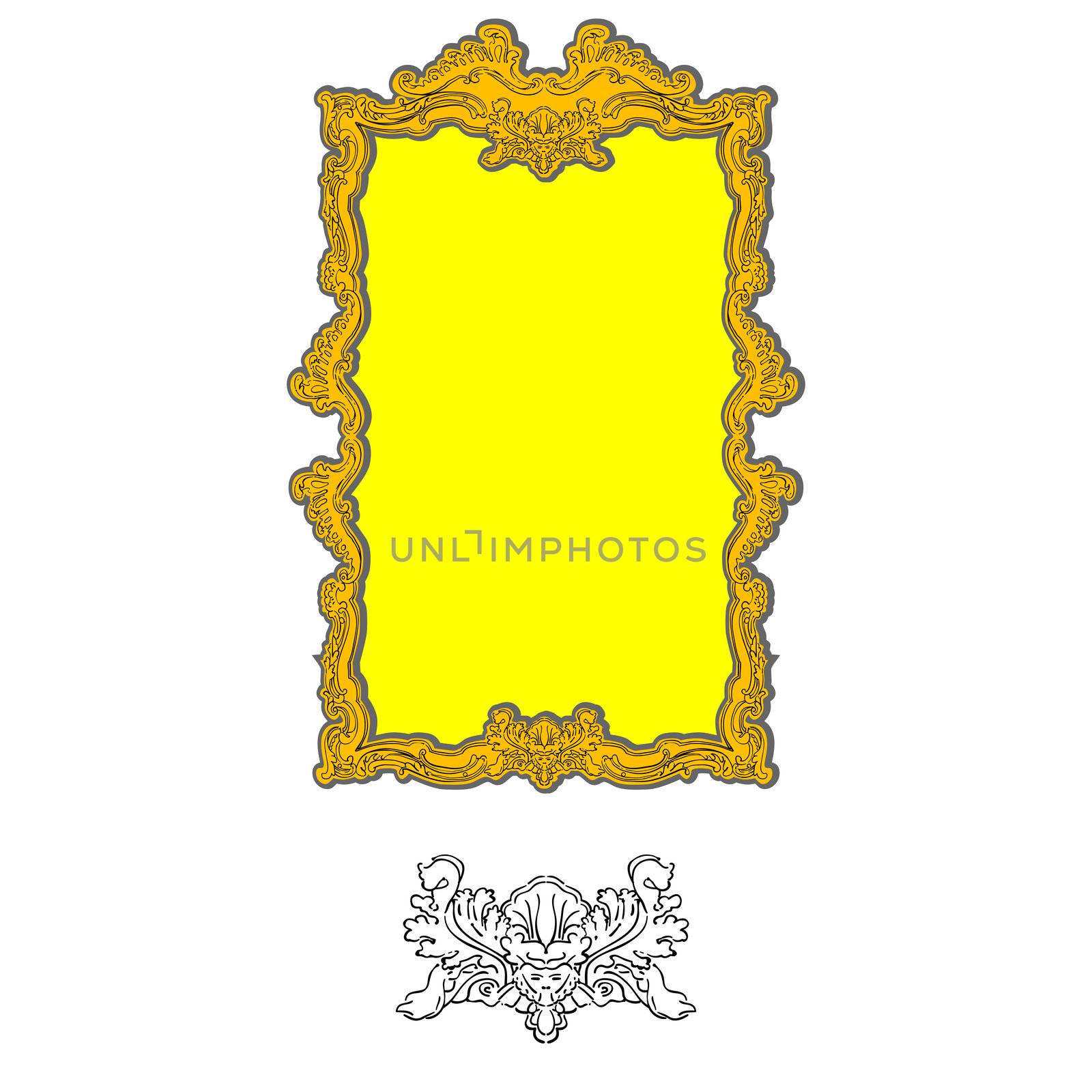 authentic rococo ornament frame for pictures and mirror with human head motif, interior decoration isolated on white