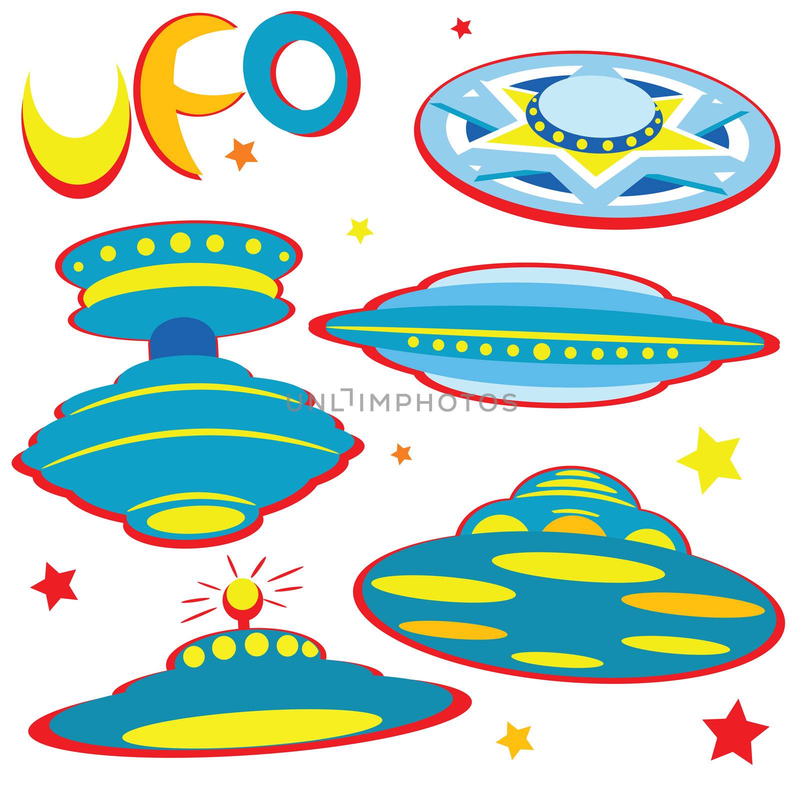 a series of 5 alien funny space ships