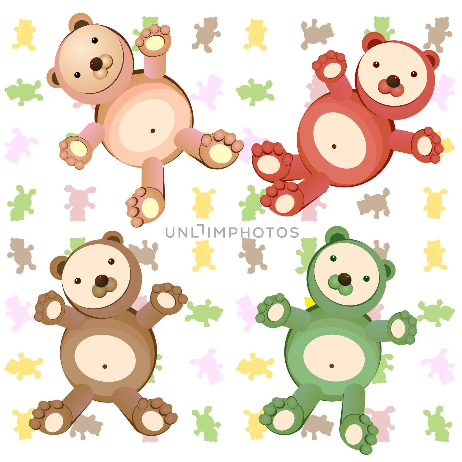 cute teddy bears background in pastel colors