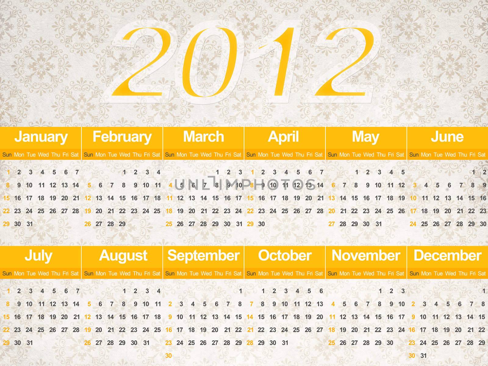 Beautiful calendar of the year two thousand and twelve