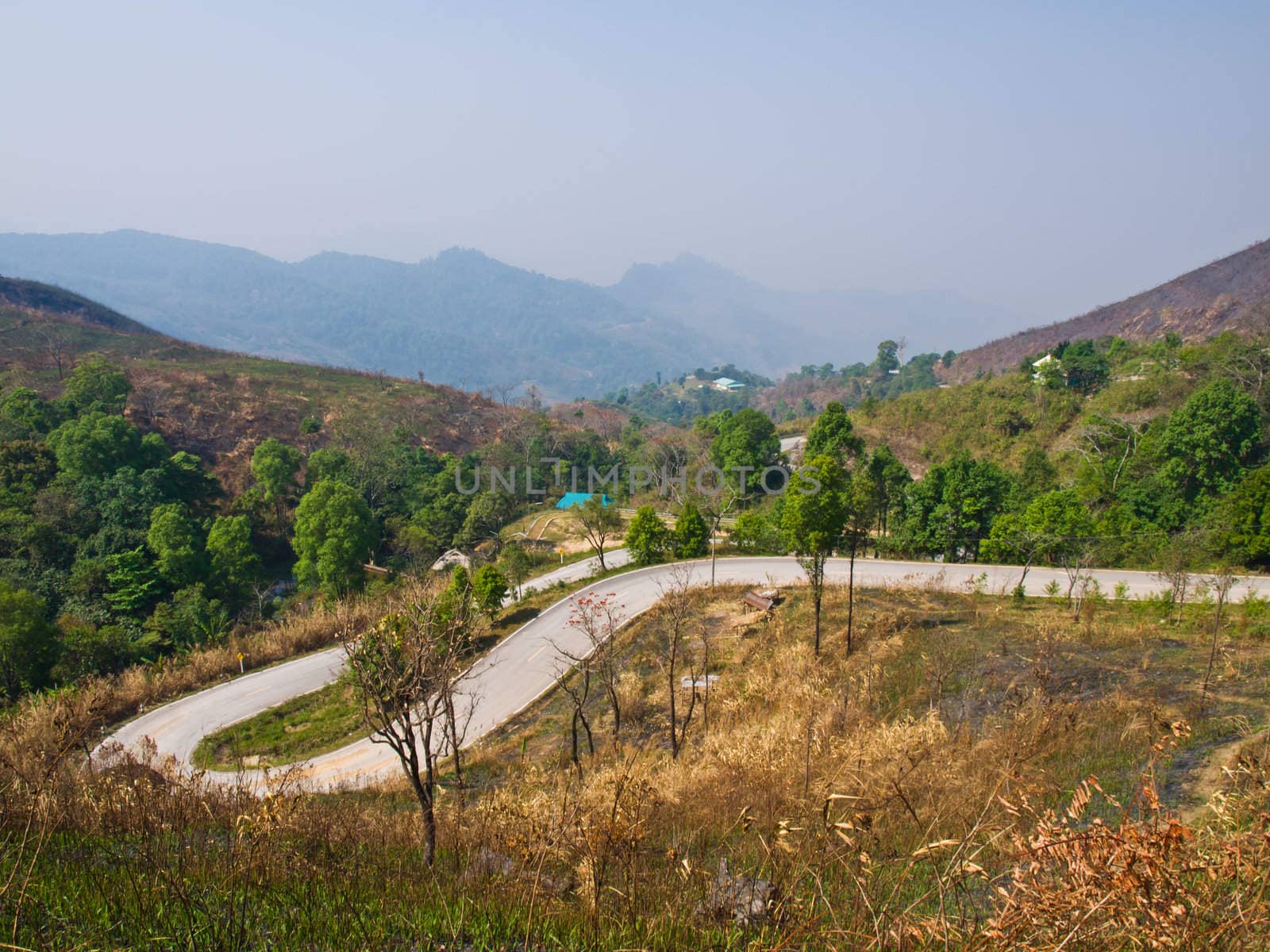 Road view from Phatang hill, Chiang rai, Thailand by gururugu