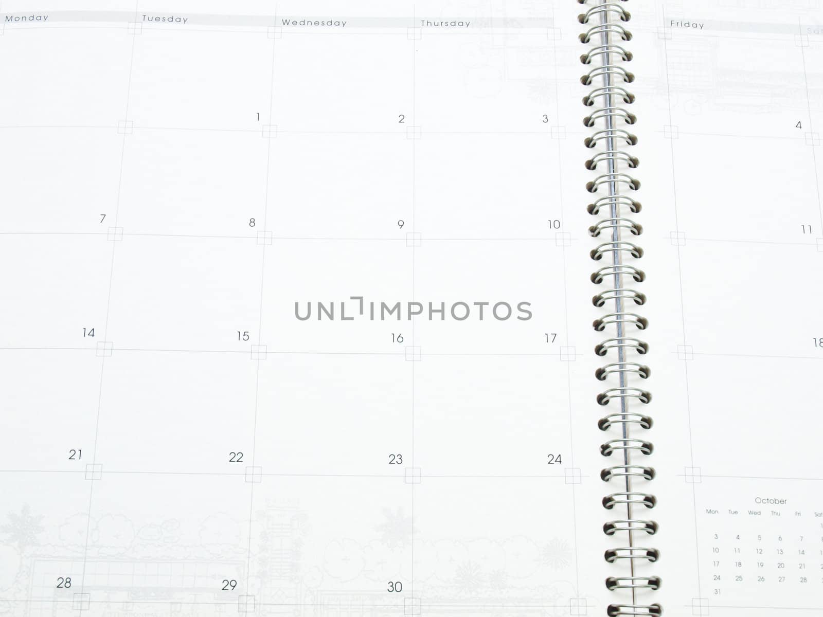 A calendar page in organizer as background