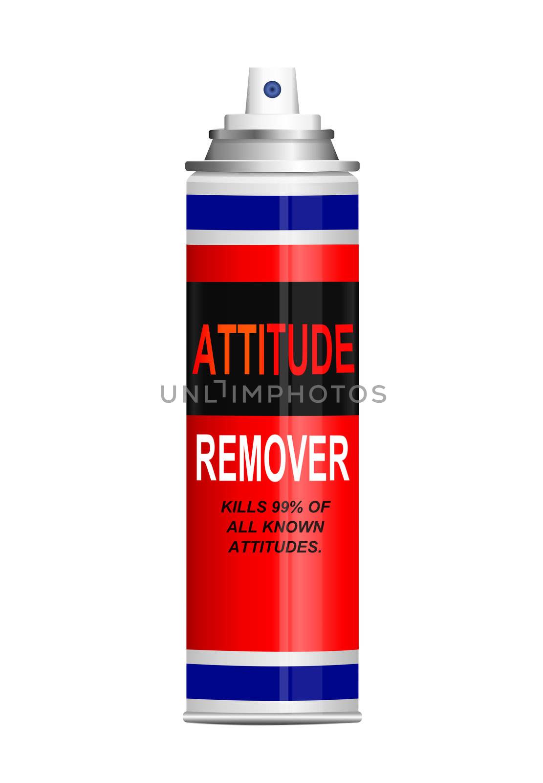 Illustration depicting a single aerosol spray can with the words 'attitude remover'. White background.