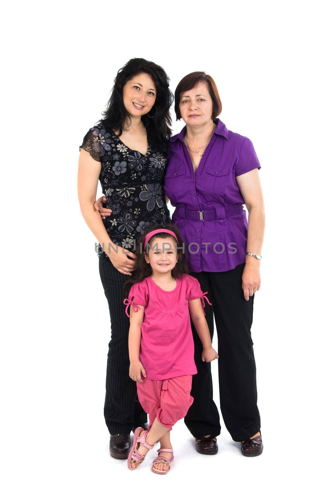 The grandmother, mum and the grand daughter it is isolated on a white background