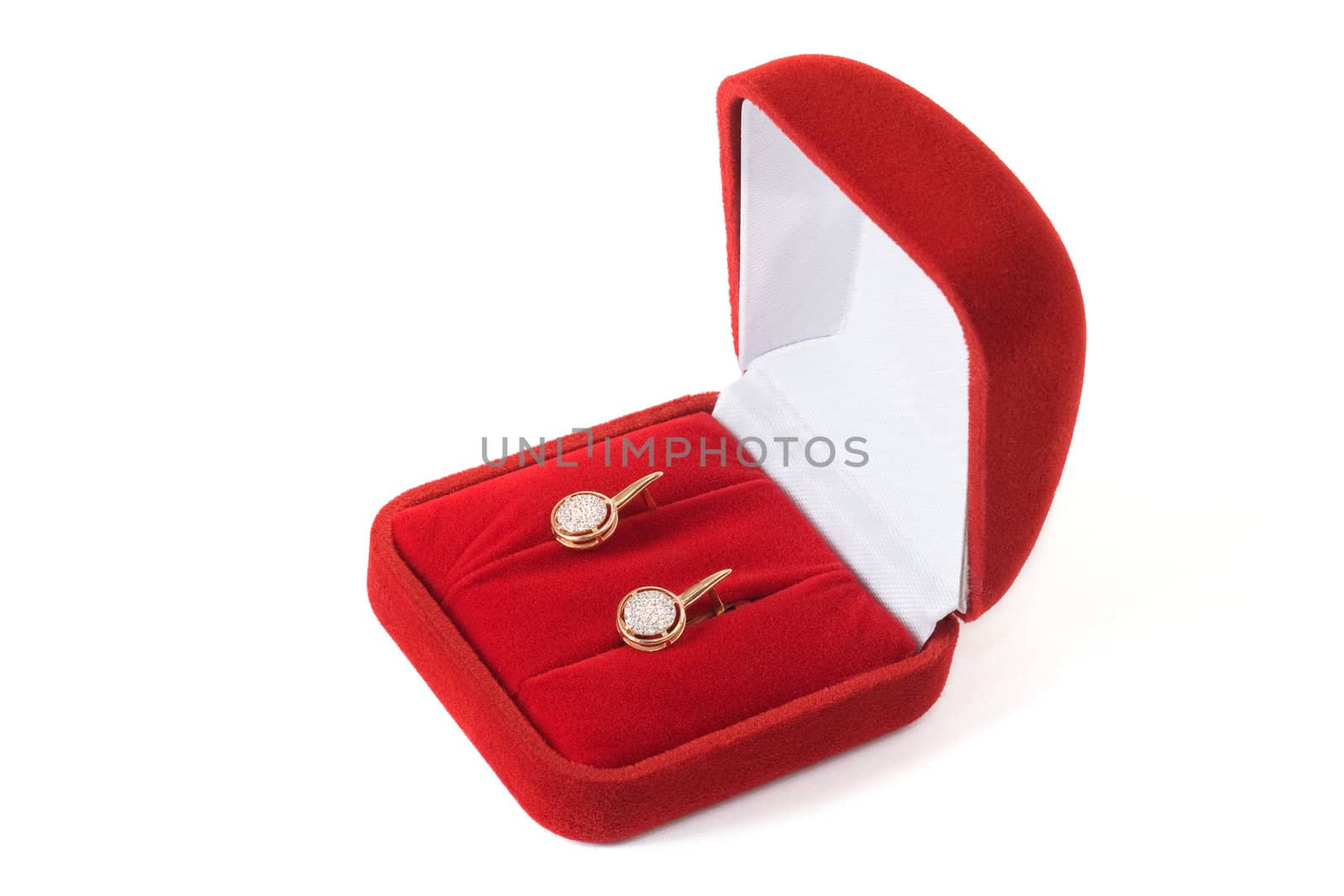 Earrings in a red box on a white background
