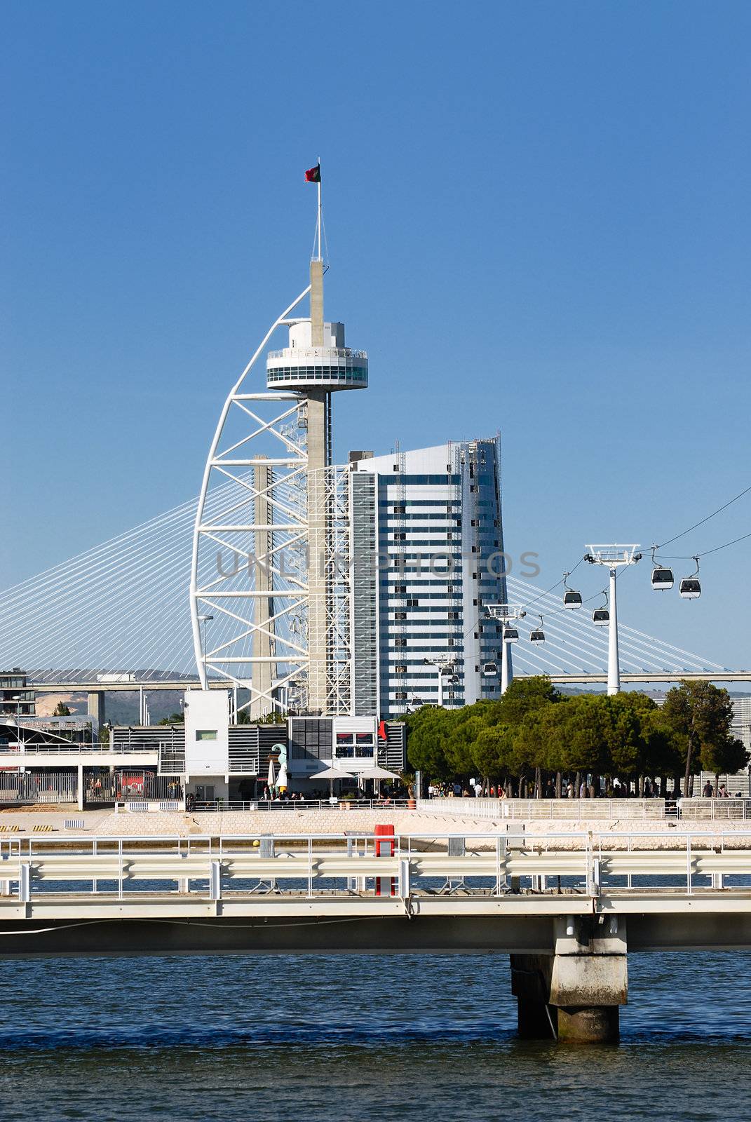 Tower Vasco da Gama with cable car, Lisbon, Portugal 