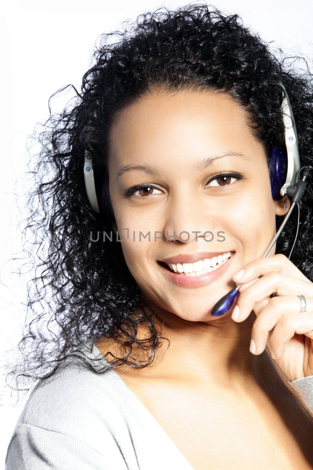 Beautiful African American Female Call Center Agent