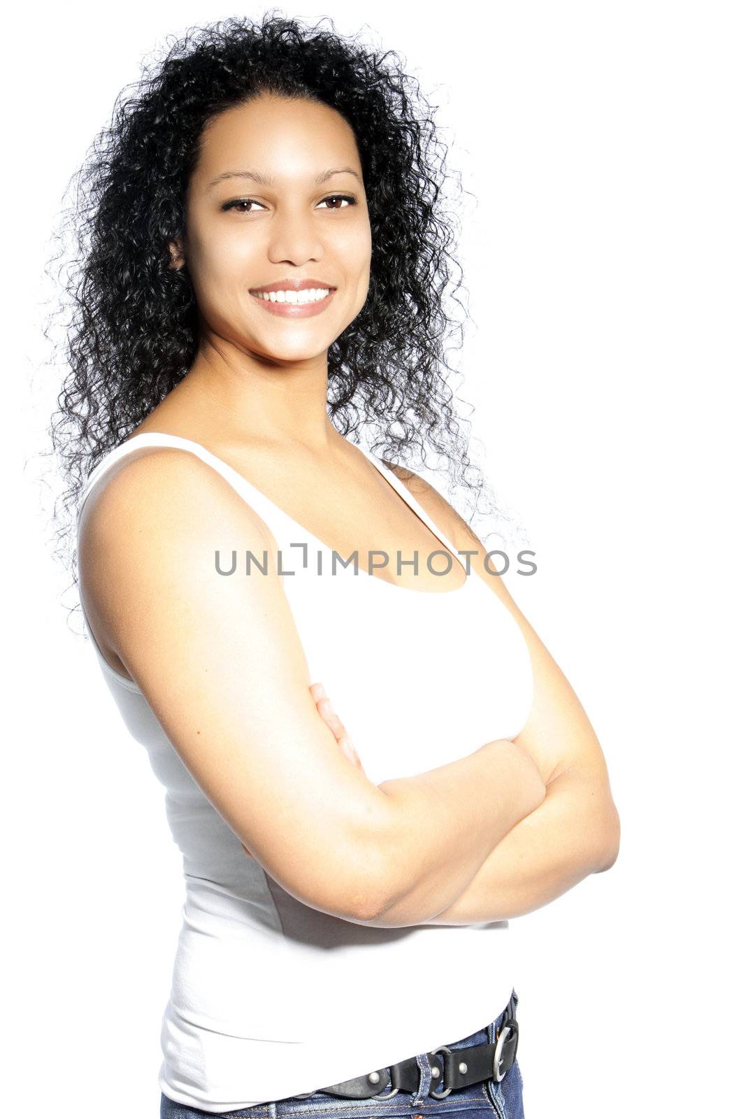 Portrait of smiling woman with arm crossed