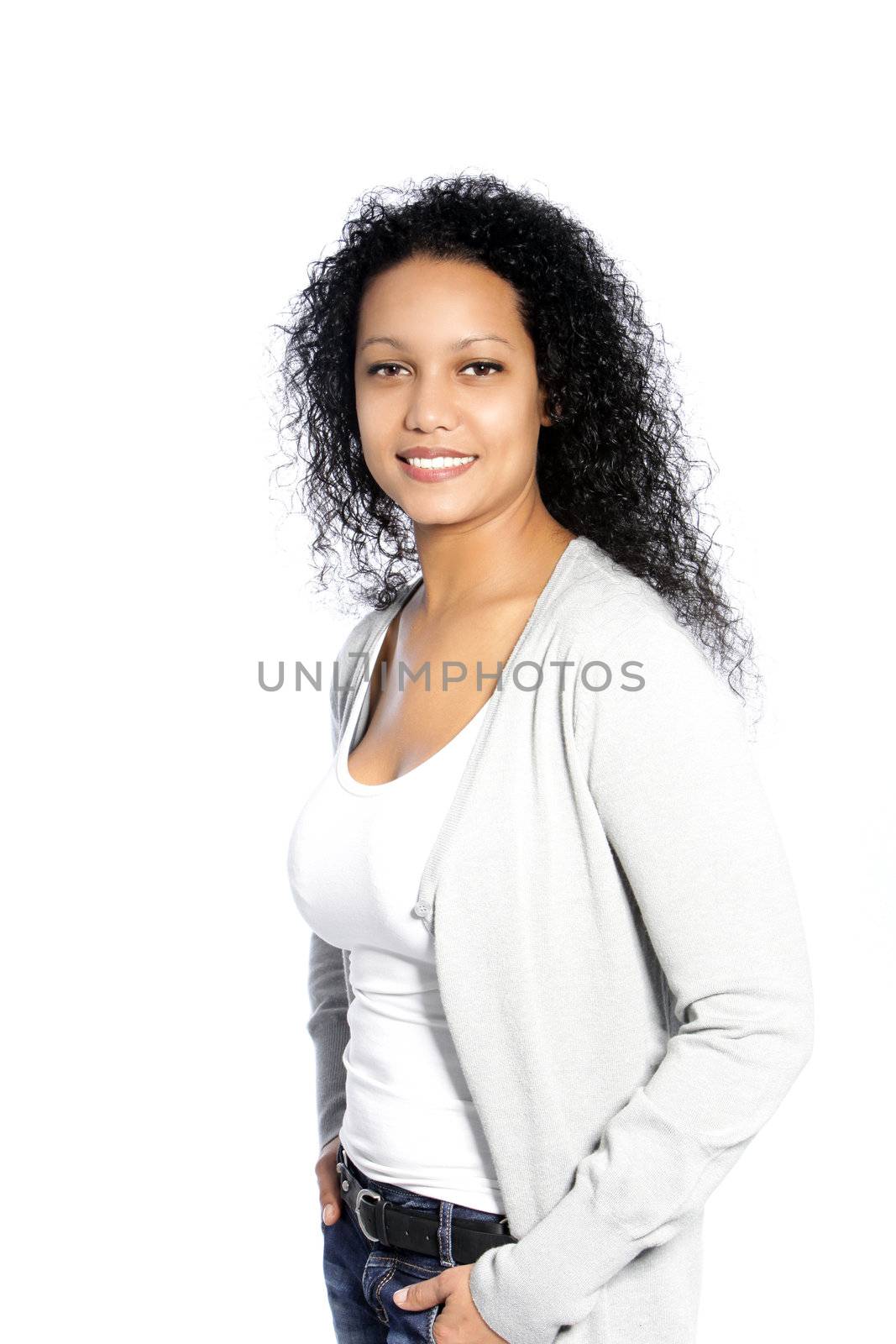 African American female in casual wear isolated on