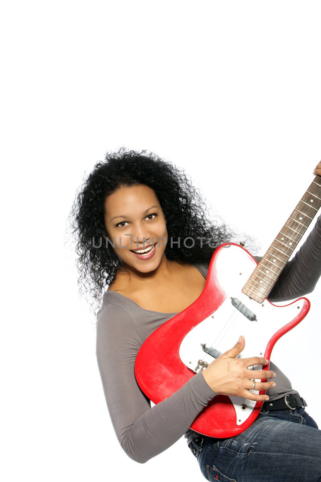 Happy woman with guitar by Farina6000