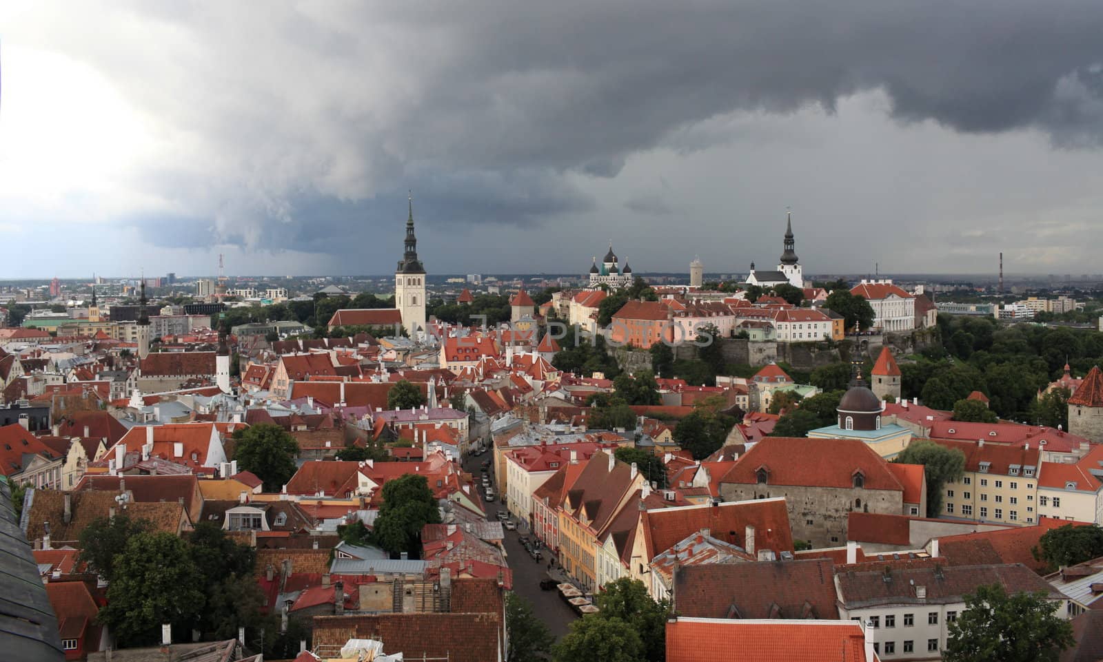 red tile roof top view of the medieval town Tallinn, Estonia