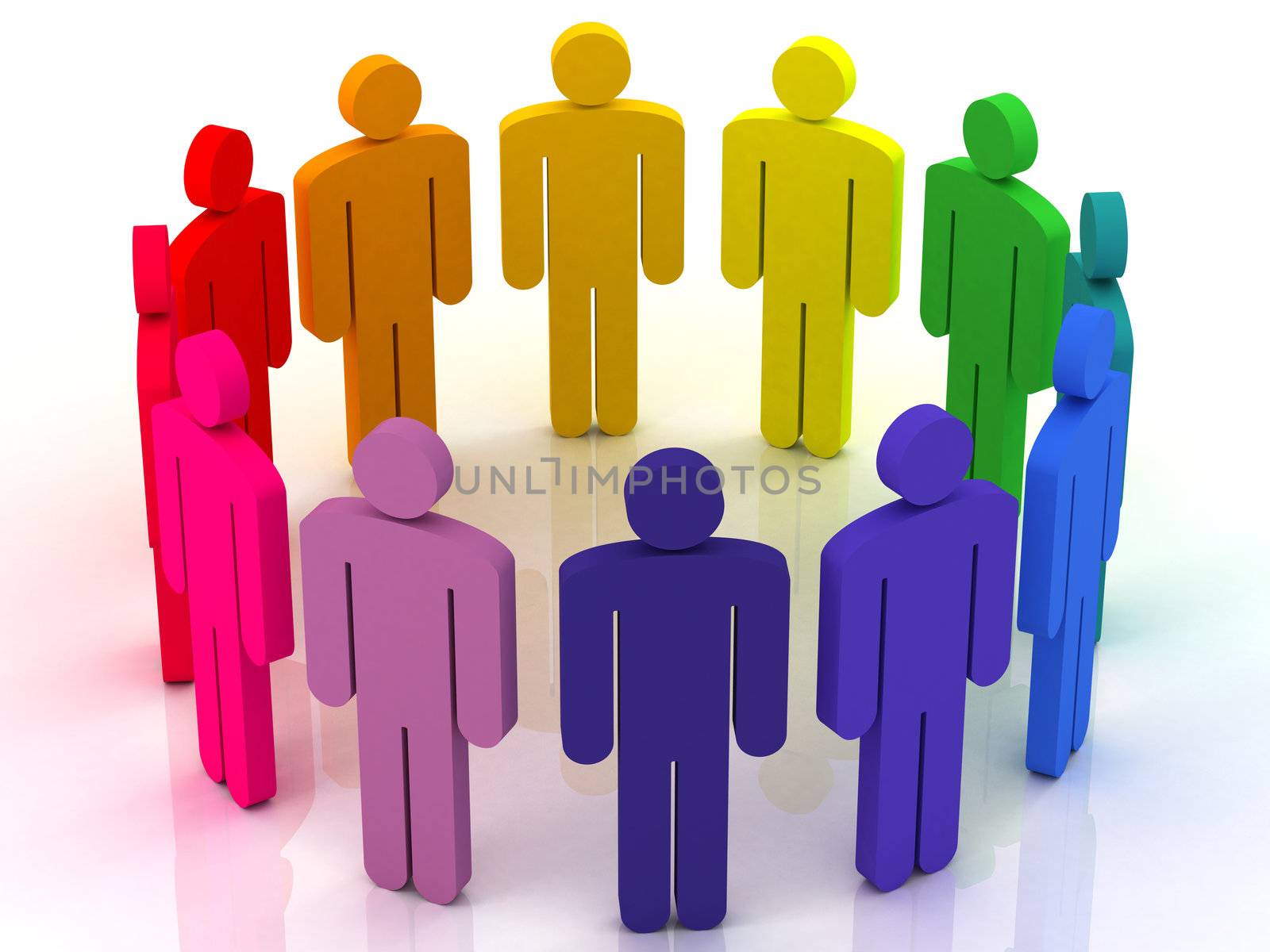 colorful group of people standing around on a white background