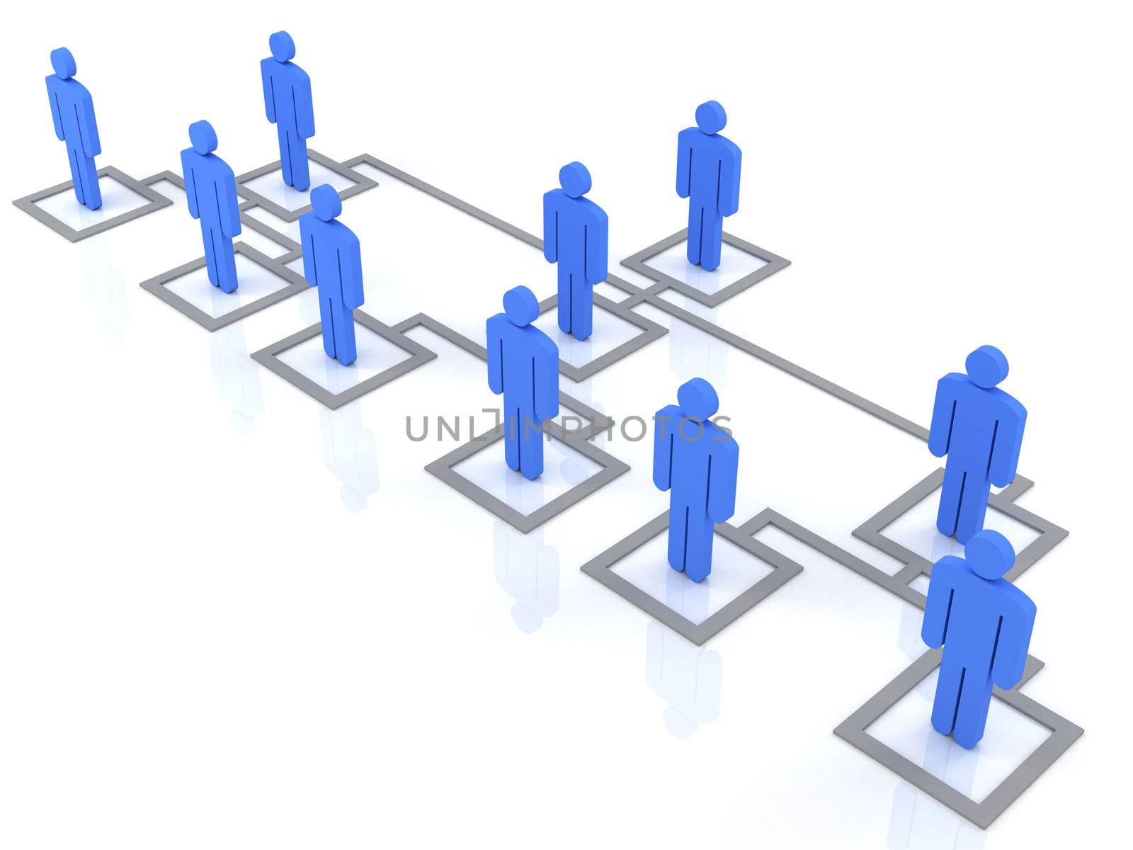 blue group of people standing on the organization chart