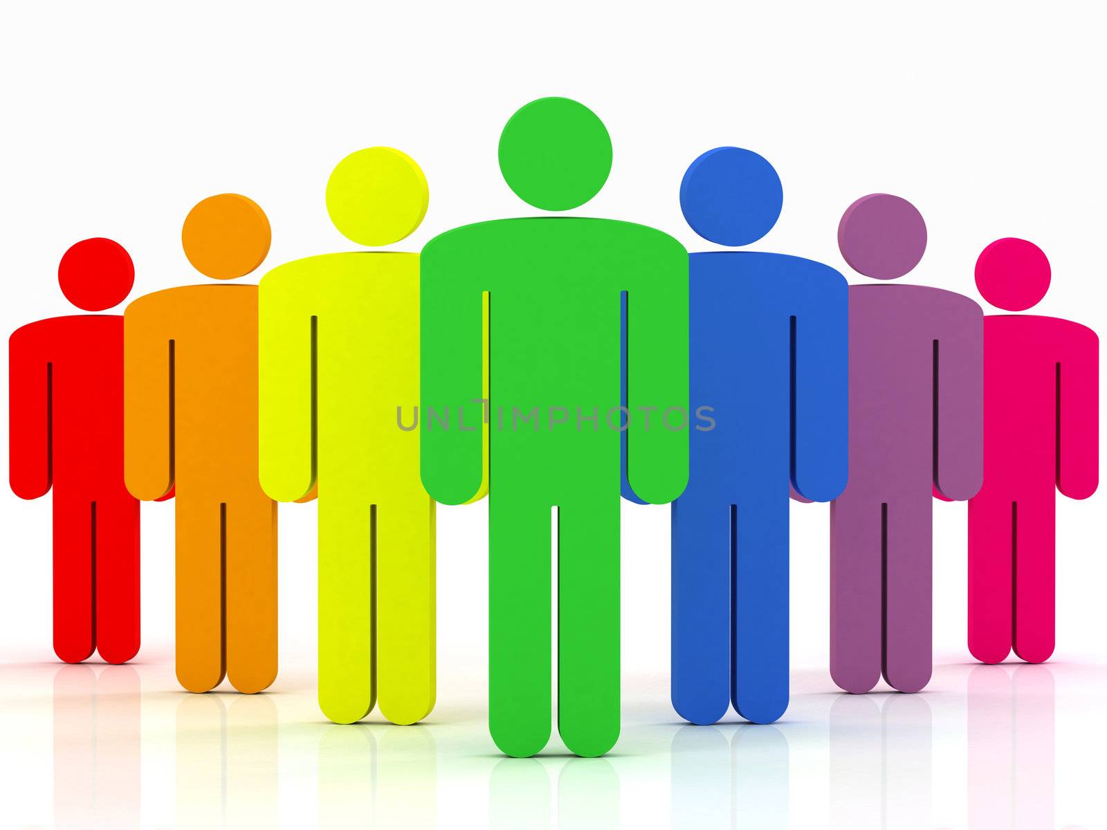 colorful group of people standing on a white background