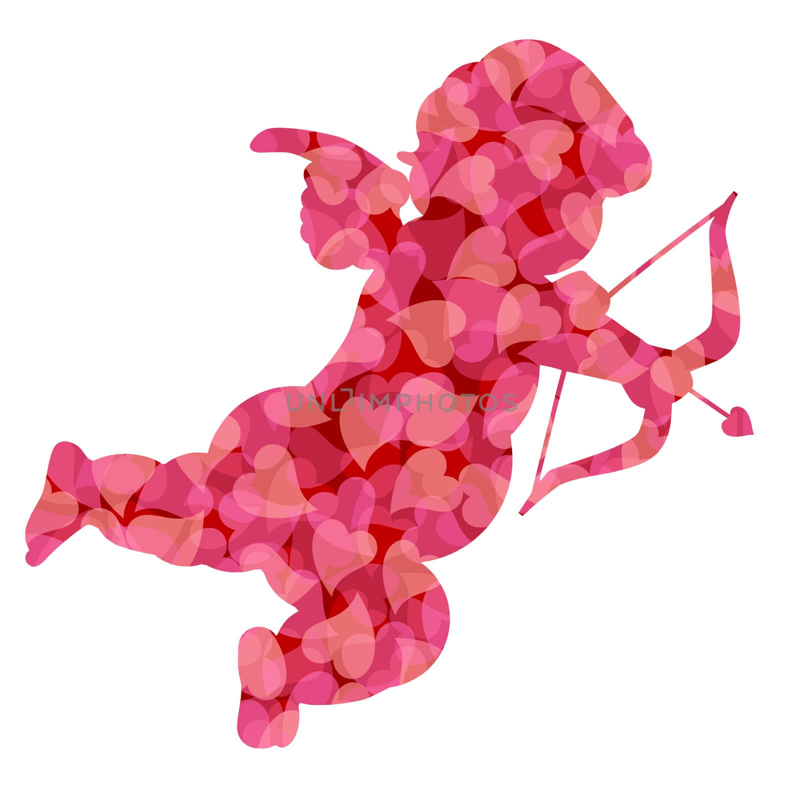 Cute Valentines Day Cupid Silhouette with Pink Pattern Hearts Illustration Isolated on White Background