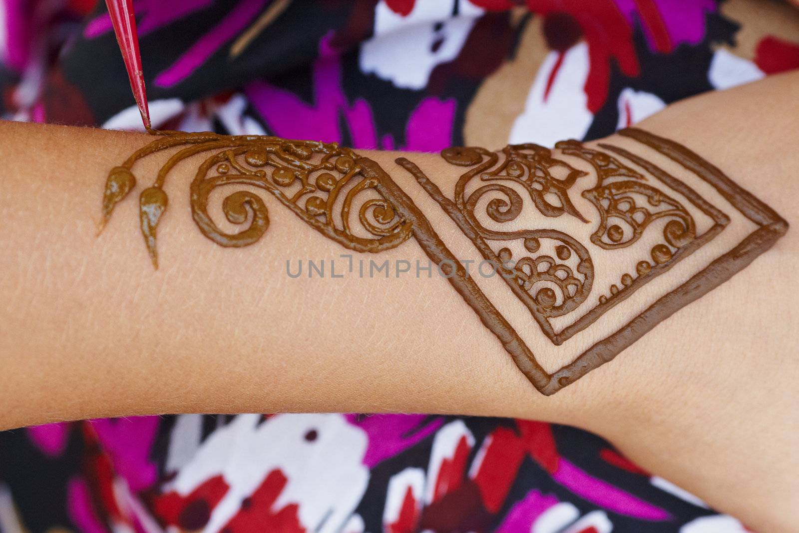 The Indian pattern is drawn a girl. Mehandi