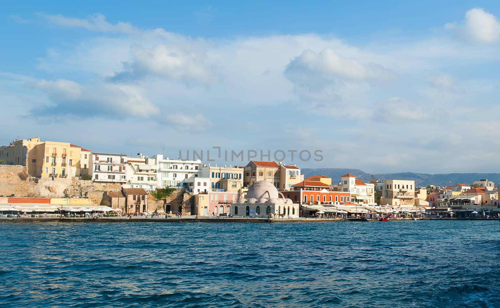 View of sunny venetian bay in Chania