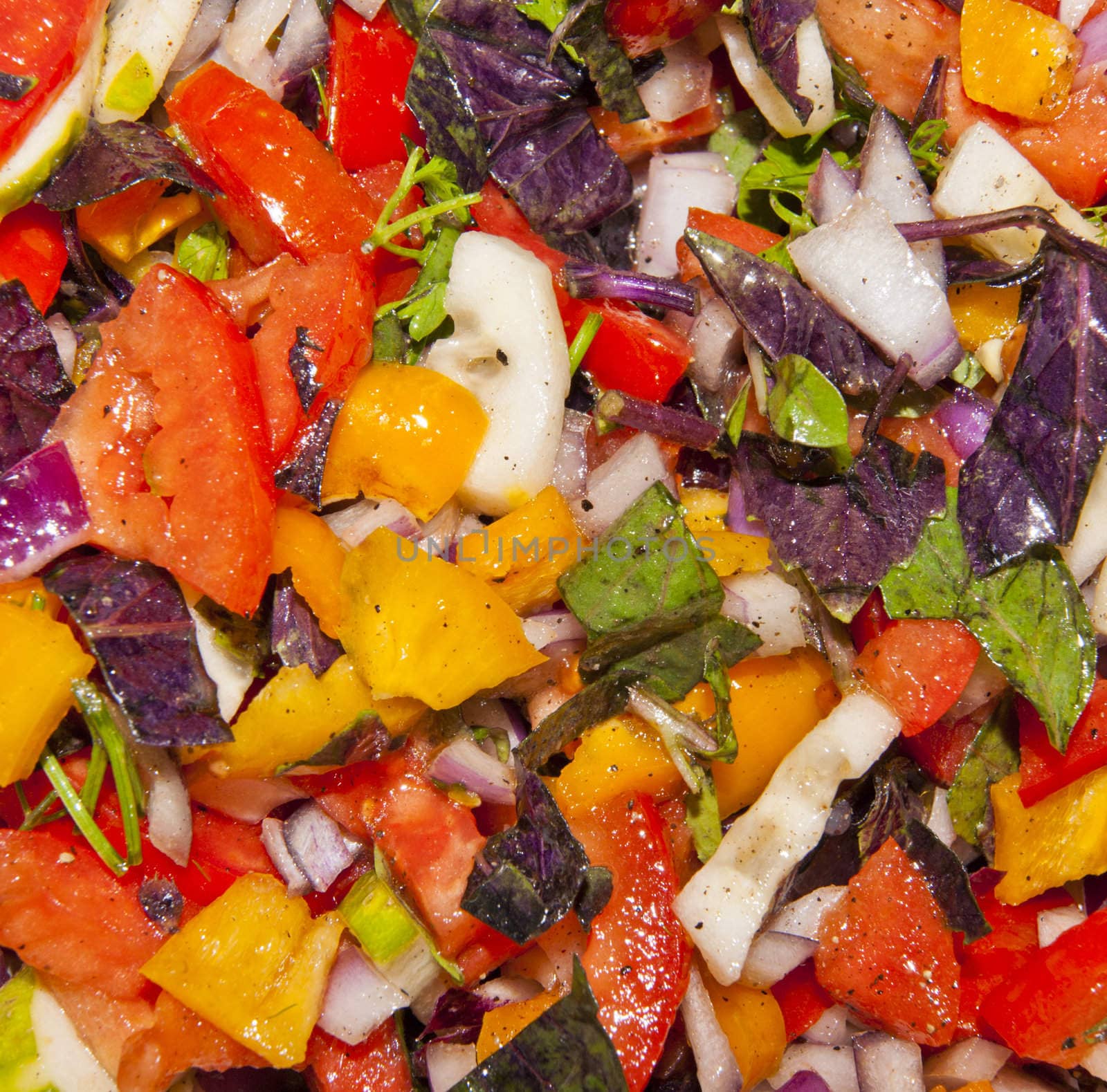 Vegetarian vitamin colorful salad from vegetables closeup