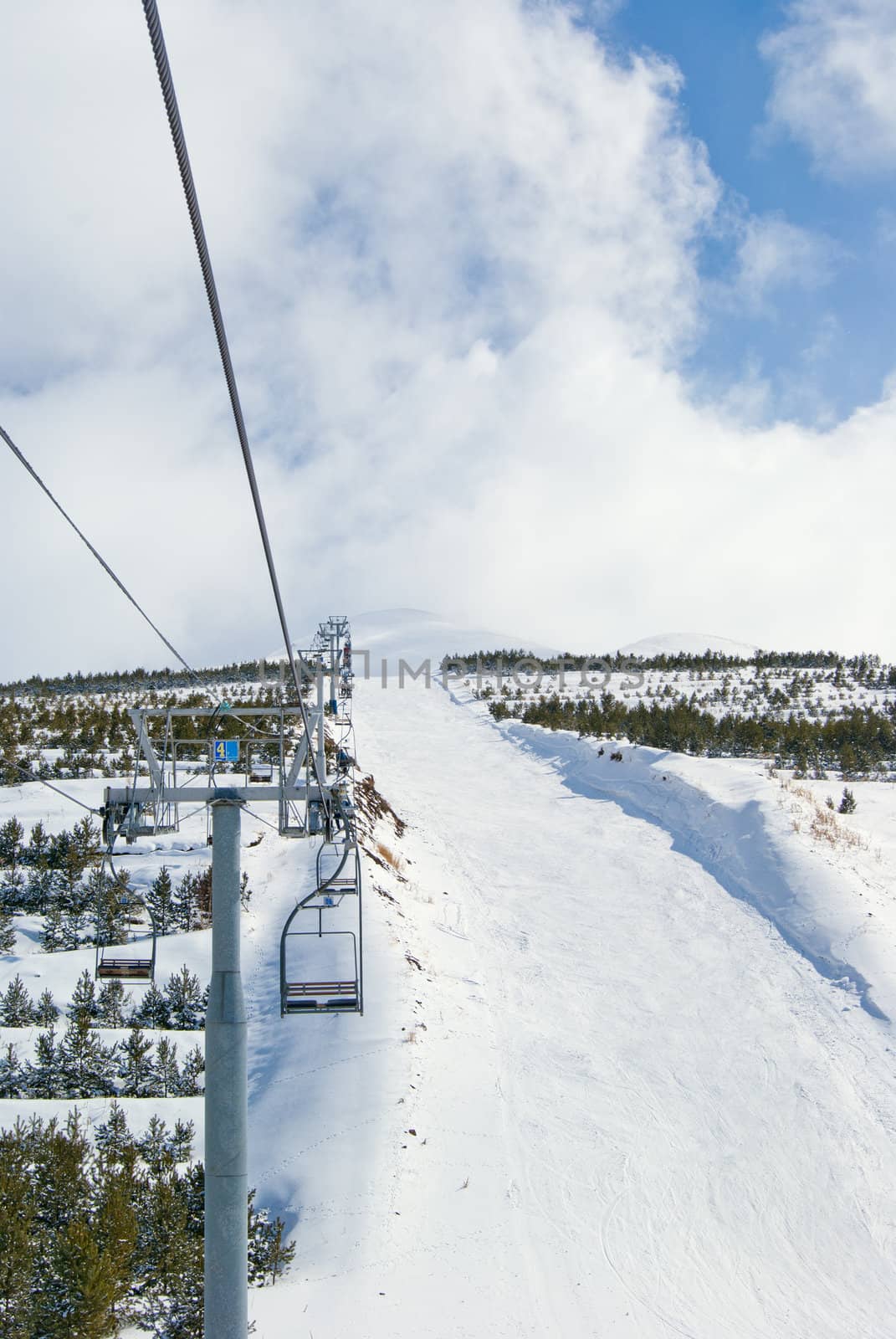Black ski route near chairlift in Palandoken. Turkey