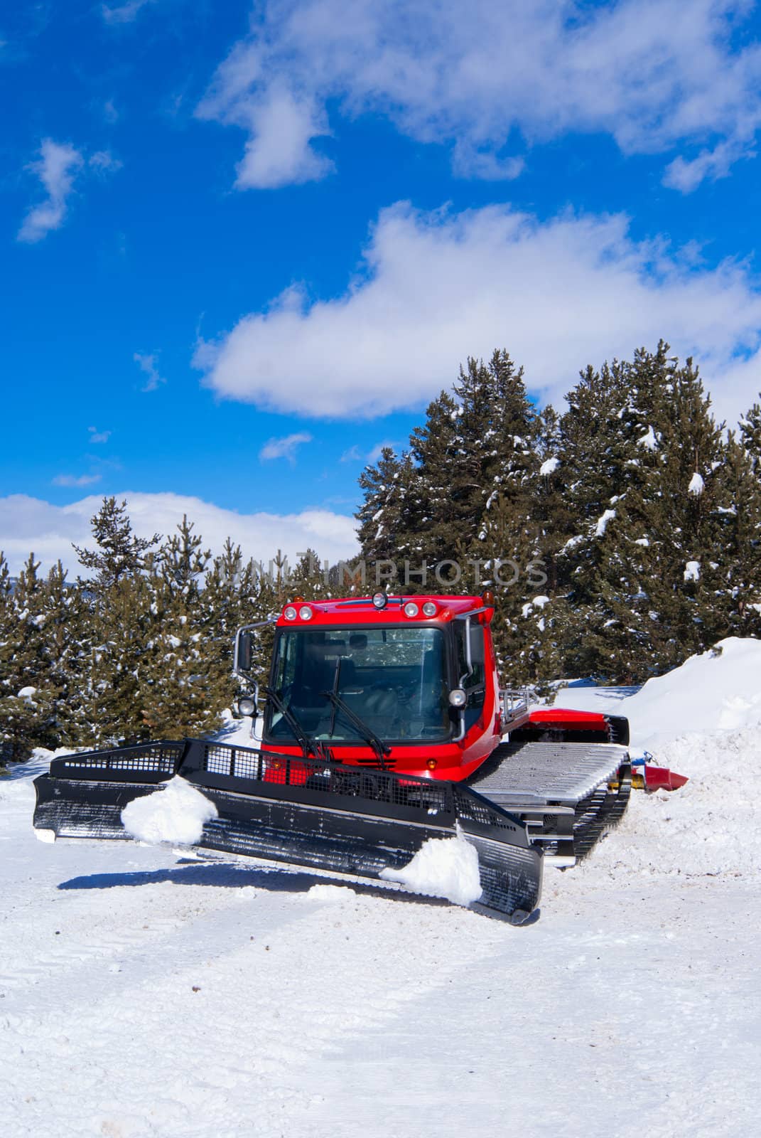 Crawler ratrack near ski-route in mountains. Turkey. Sarikamis.