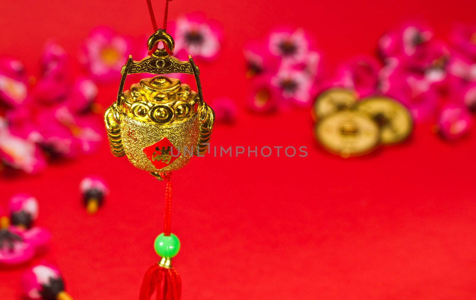 Chinese New Year ornament on red background for festive using