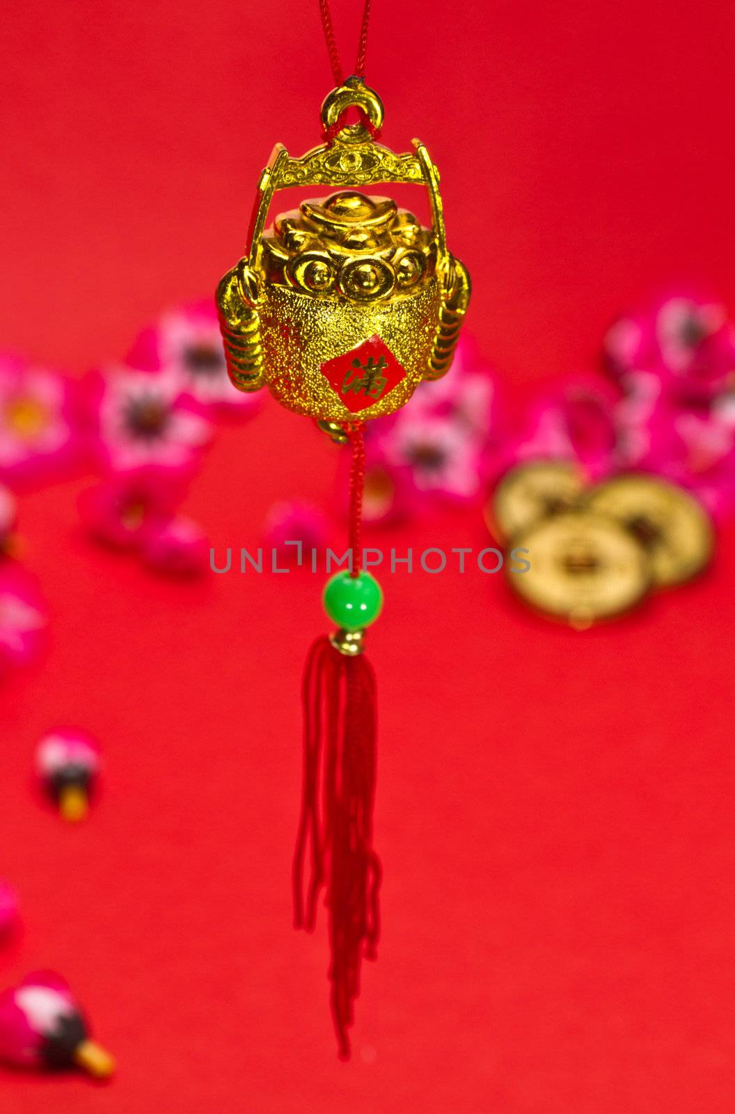 Chinese New Year ornament on red background