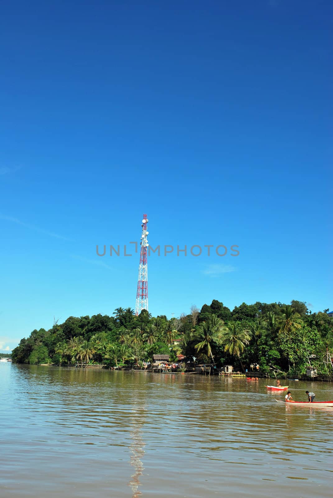 TIDENG PALE - INDONESIA - JANUARY 17, 2012 : communications transmitter towerat a village  on January 17,  2012 at Tideng Pale, Indonesia