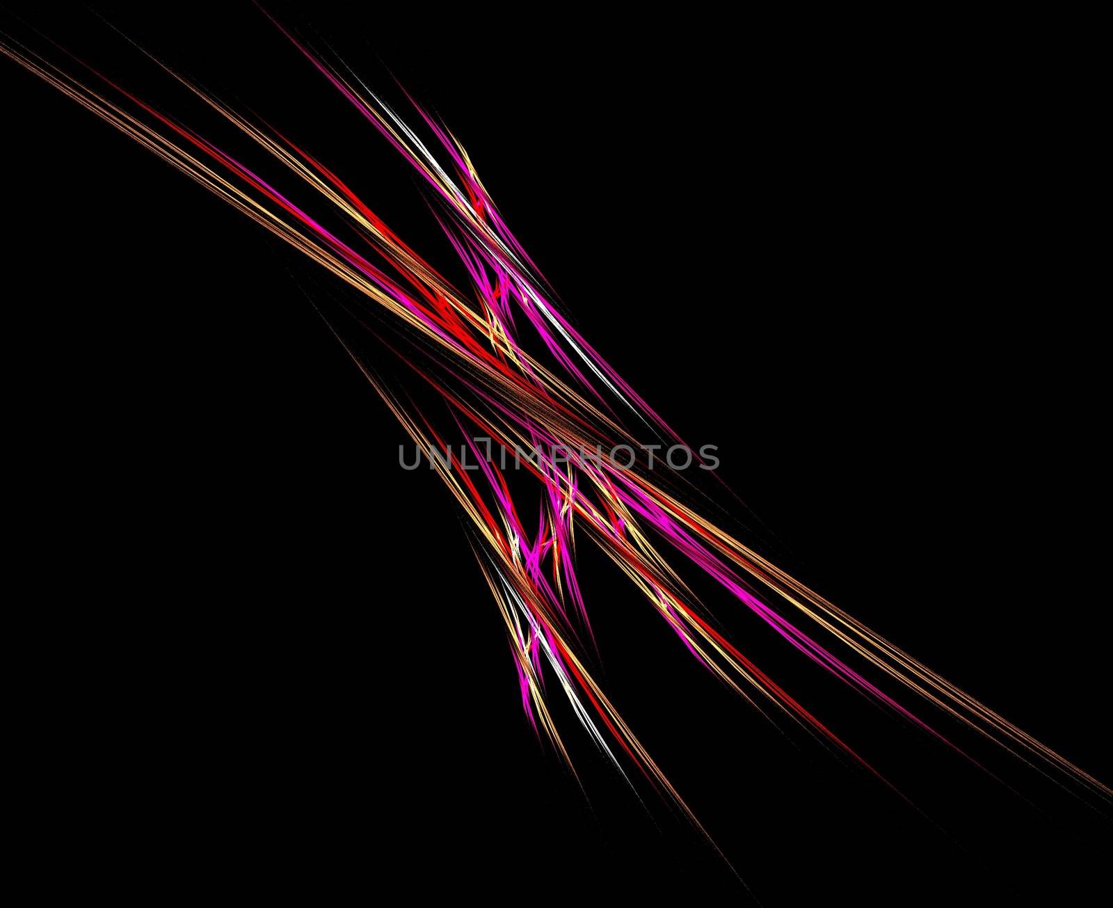 Red lines, light, ray, beam crossing diagonal a black background, plenty of copy space