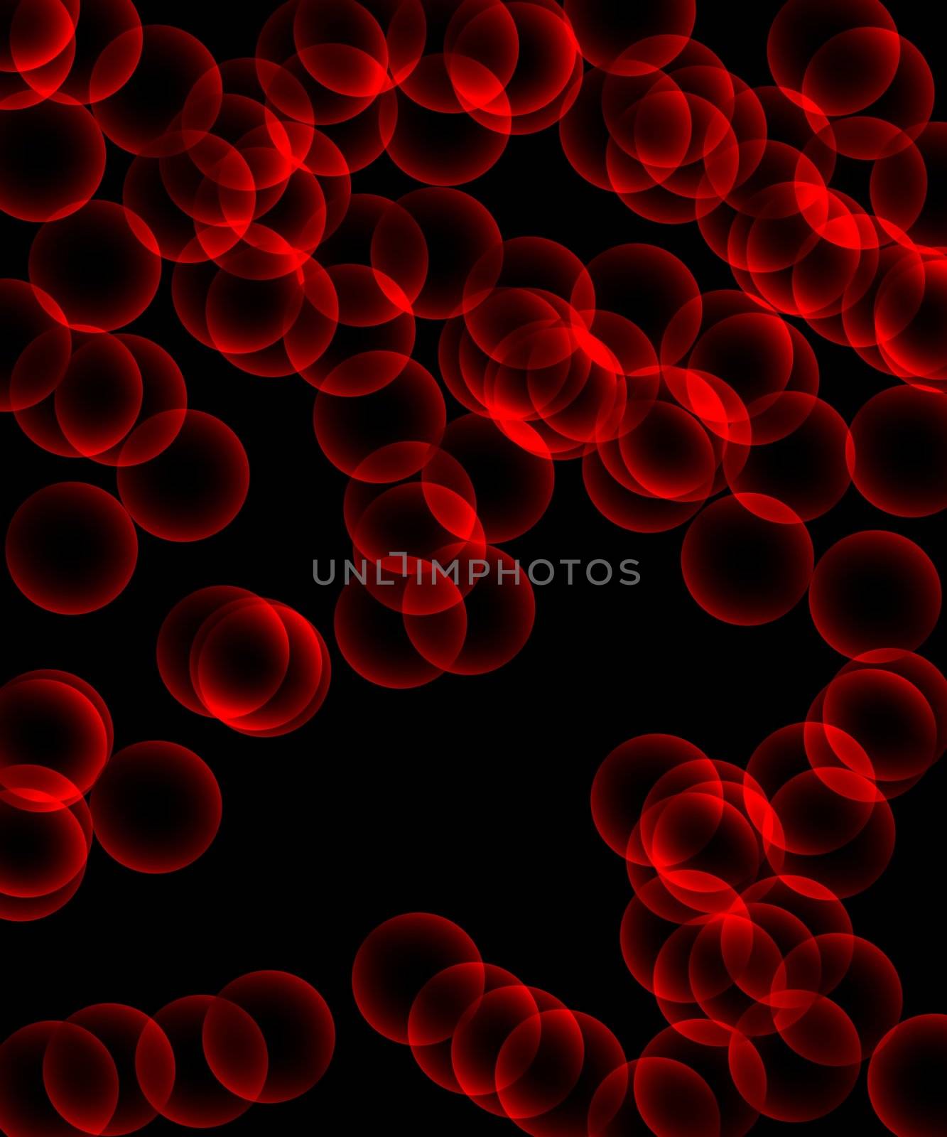 many red and transparent bubbles/ ballons flying diagonal over black background