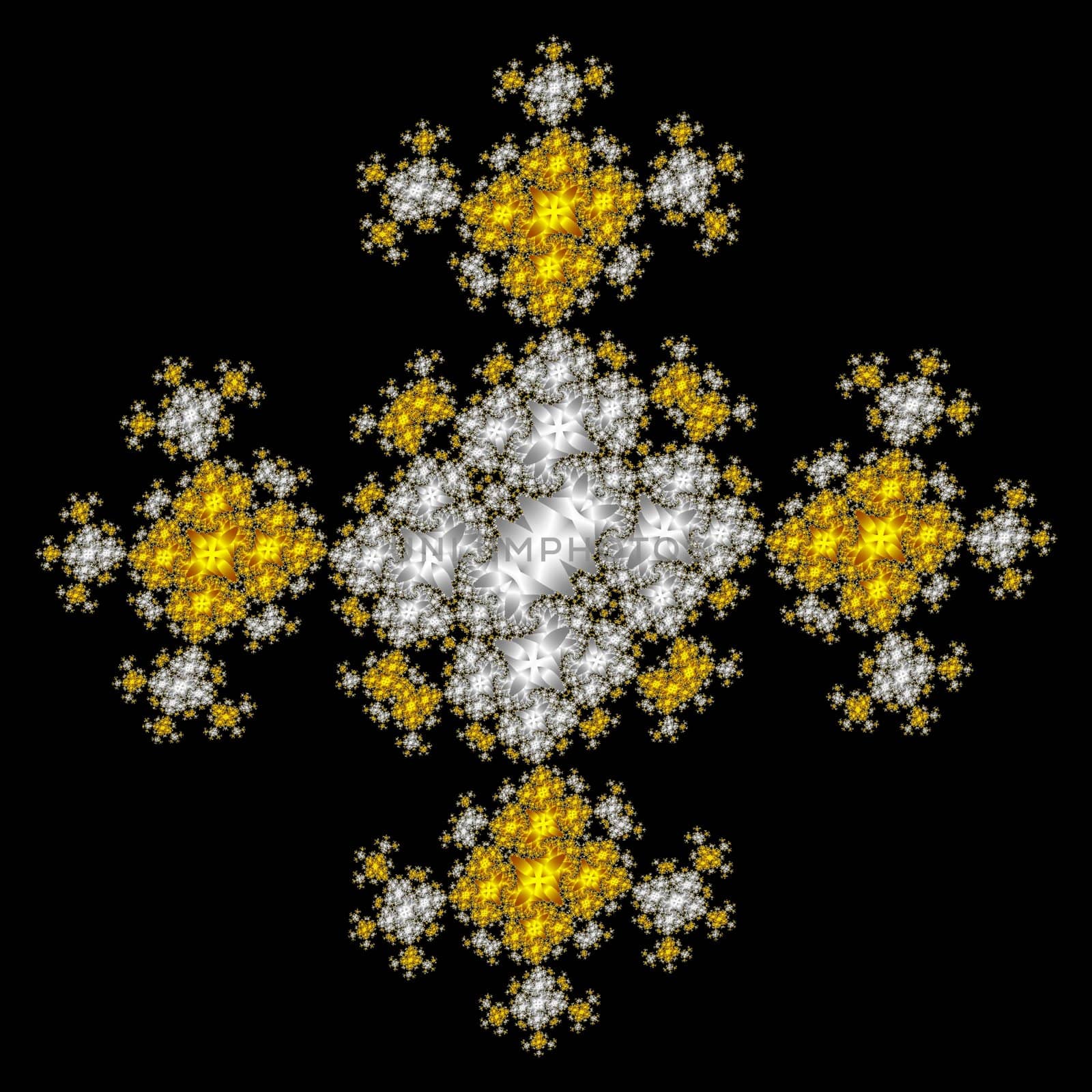 golden and silver colorful fractal cross over black