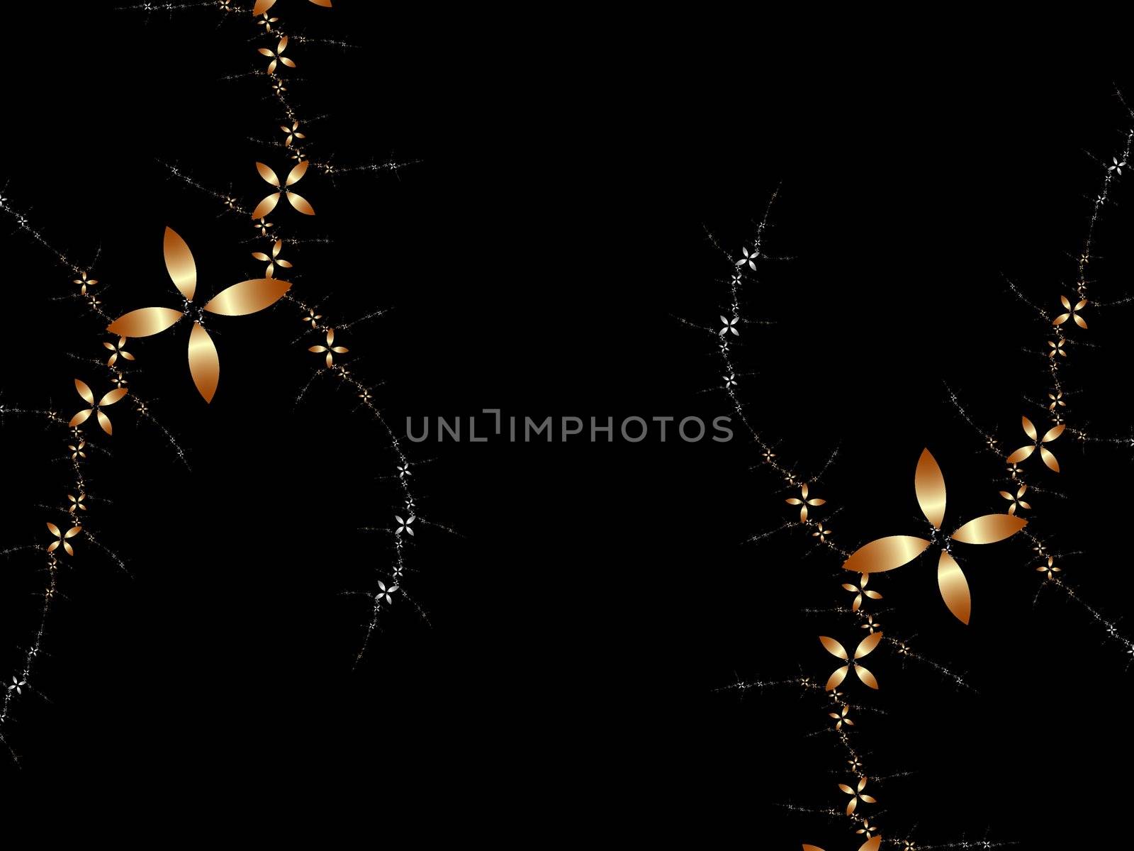golden and silver flowers forming a frame over black, suitable for all kind of invitations, announcements, greeting cards