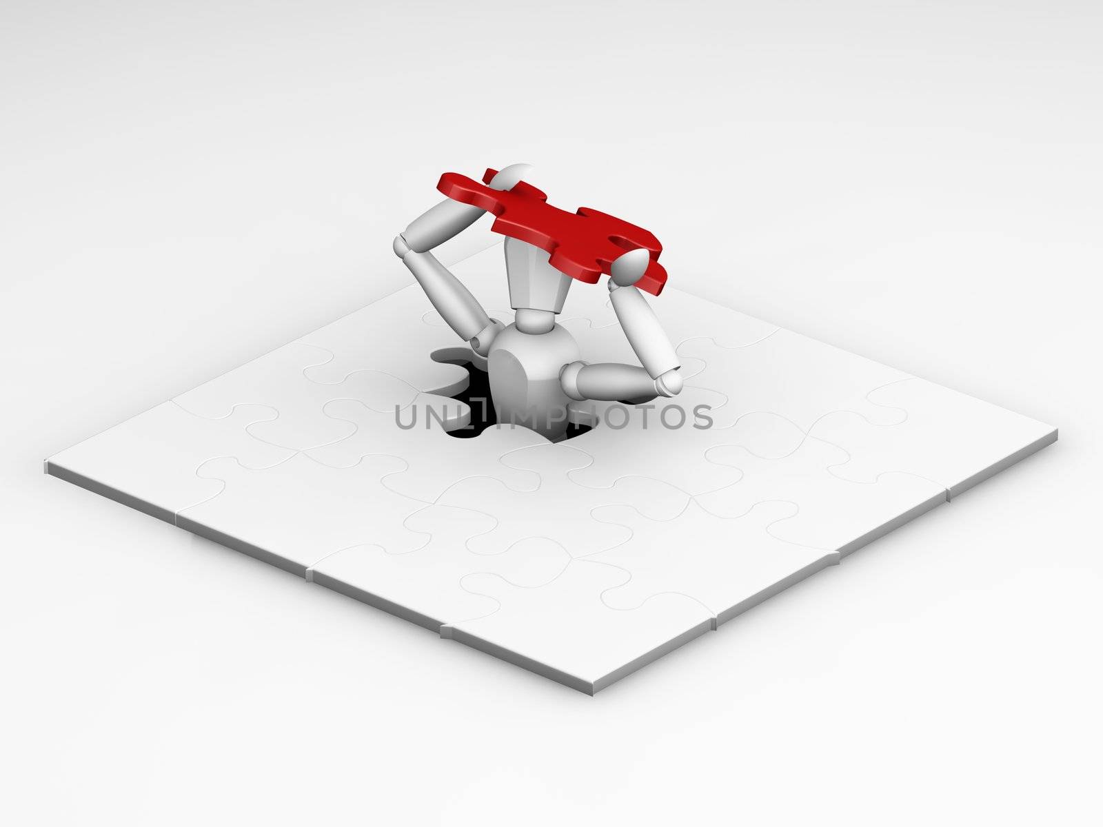 3D render of someone fitting the final piece of a puzzle
