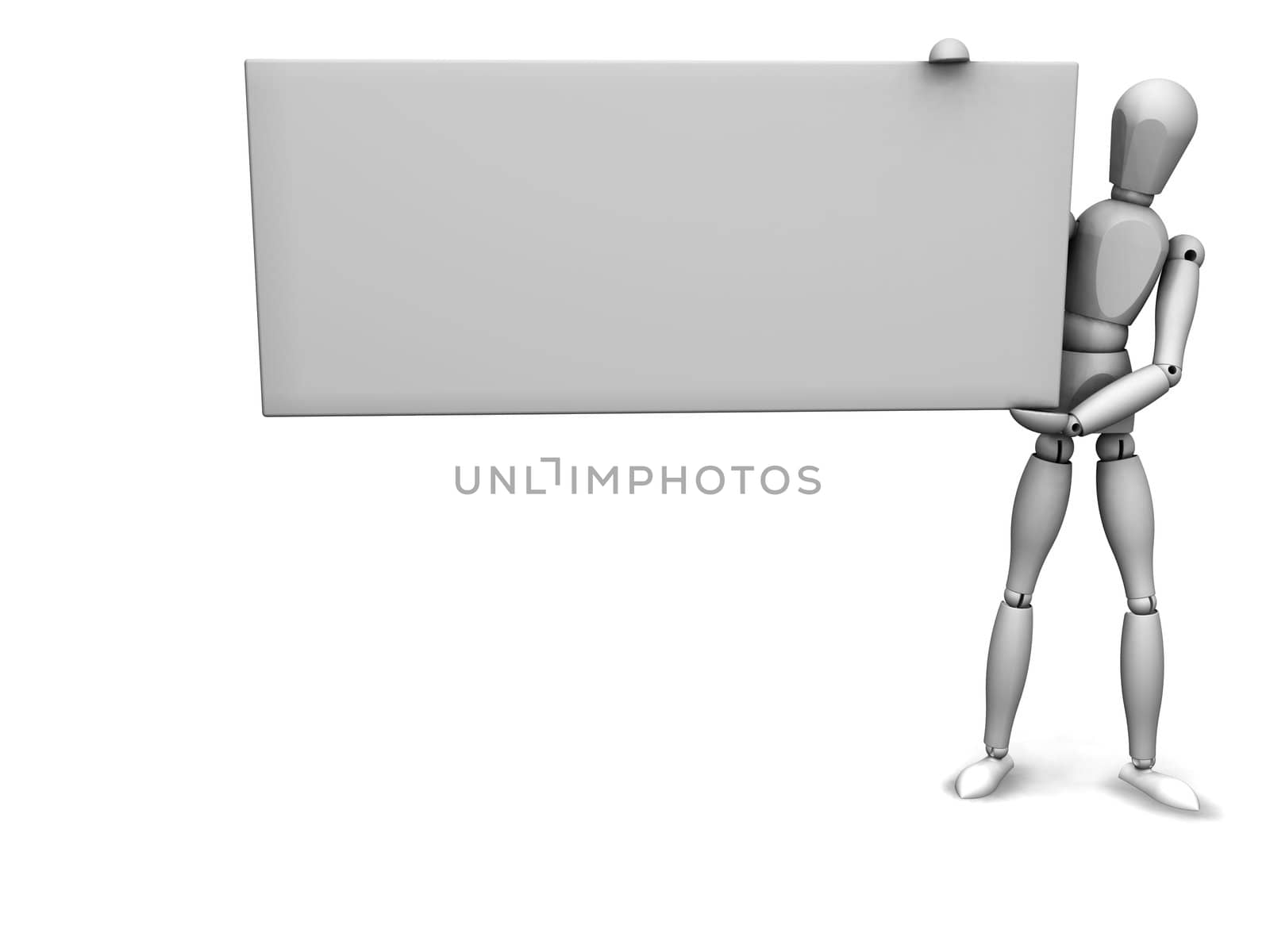 3d render of a man holding a blanc board