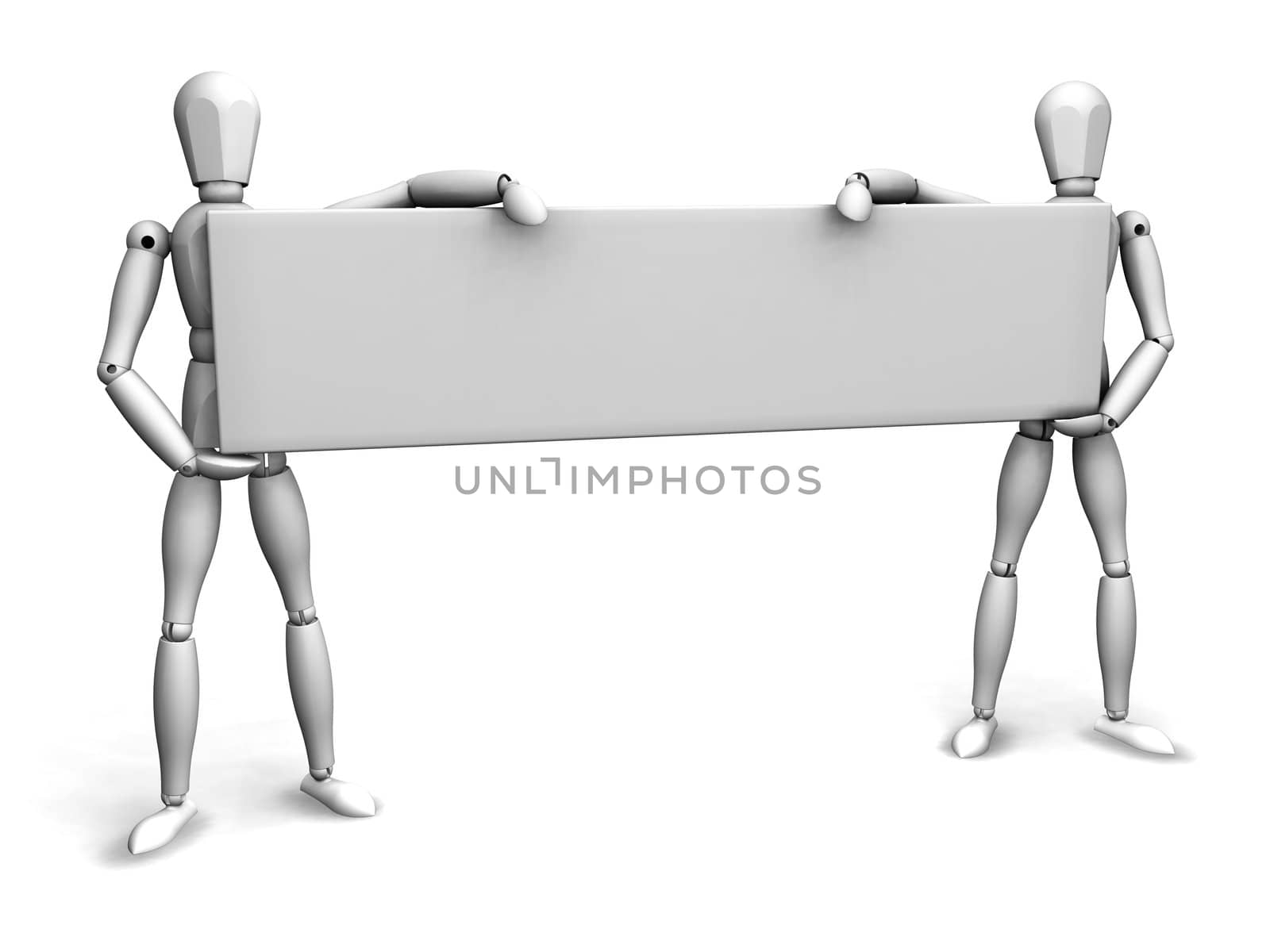 3d render of men holding a blanc board
