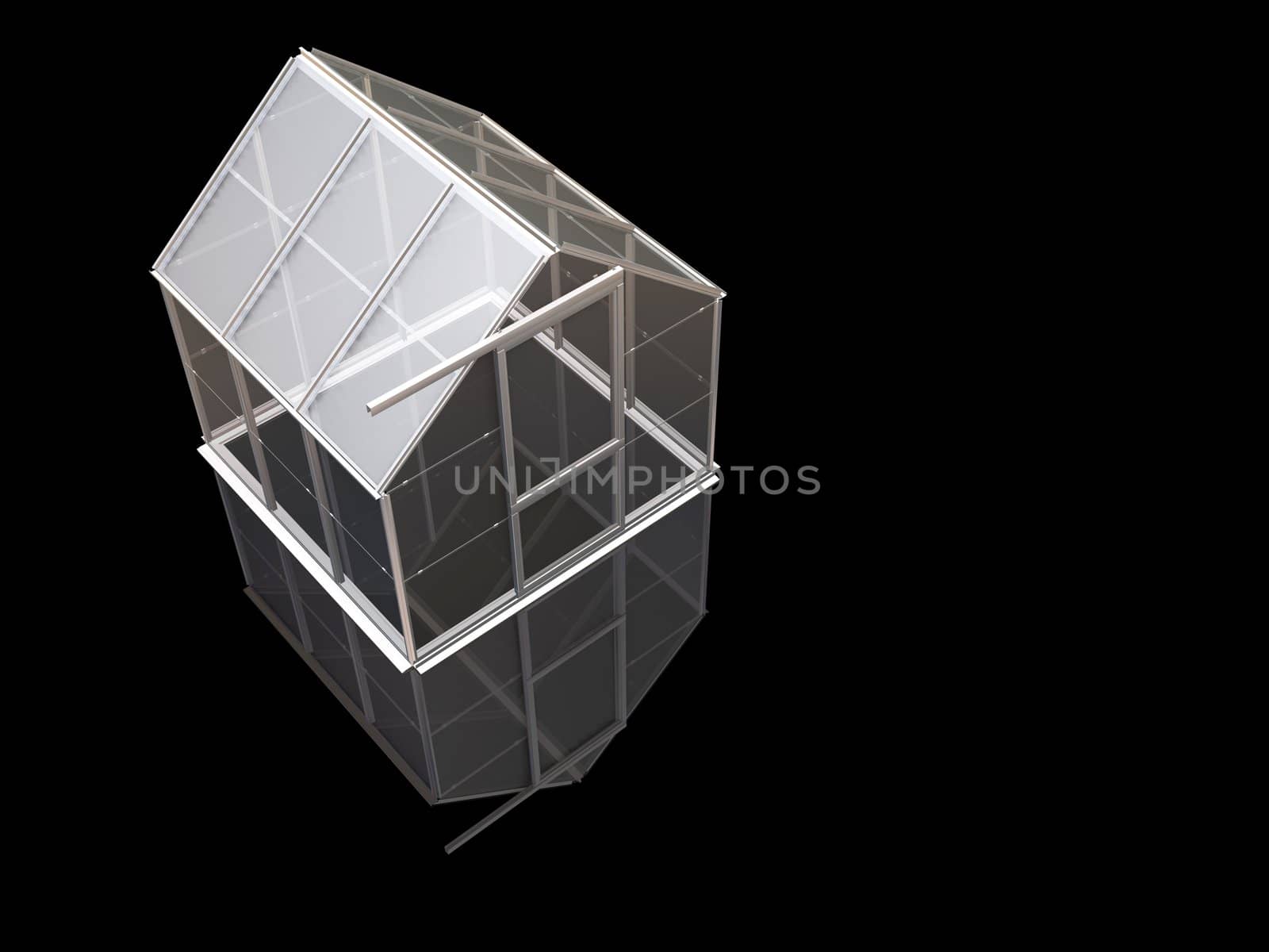3D render of a greenhouse on a black background