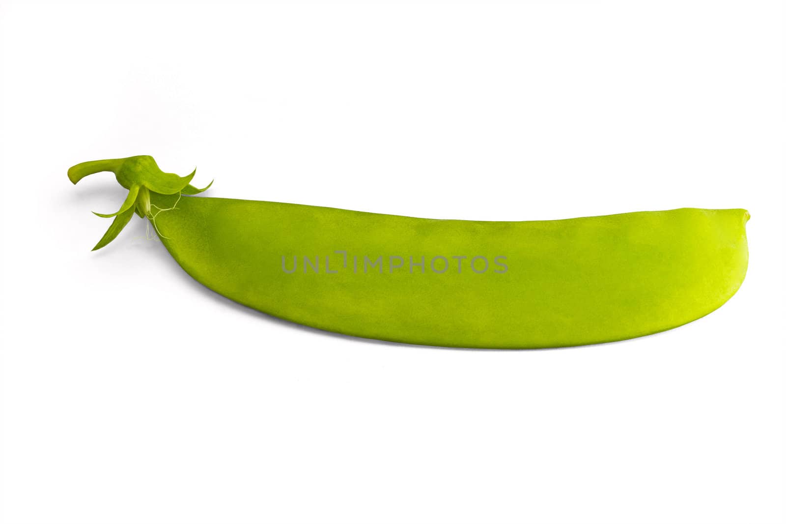 The closed pod of peas on a white background