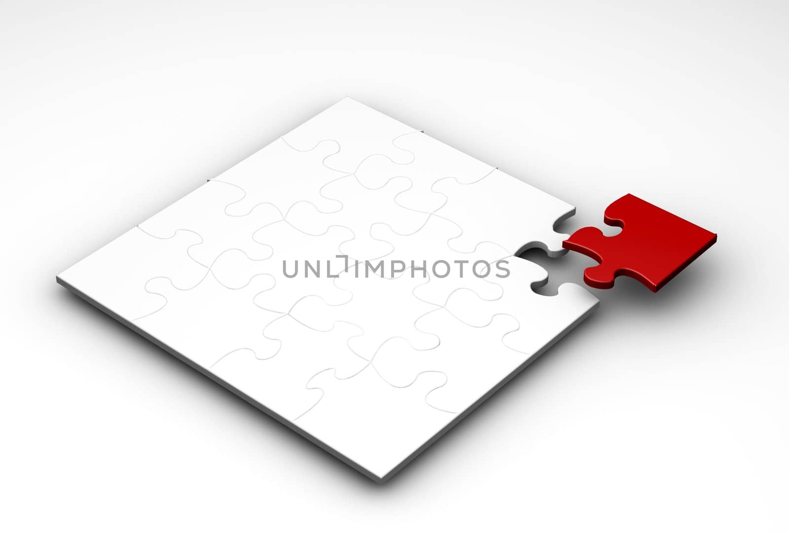 3D render of a puzzle with the final piece just being added