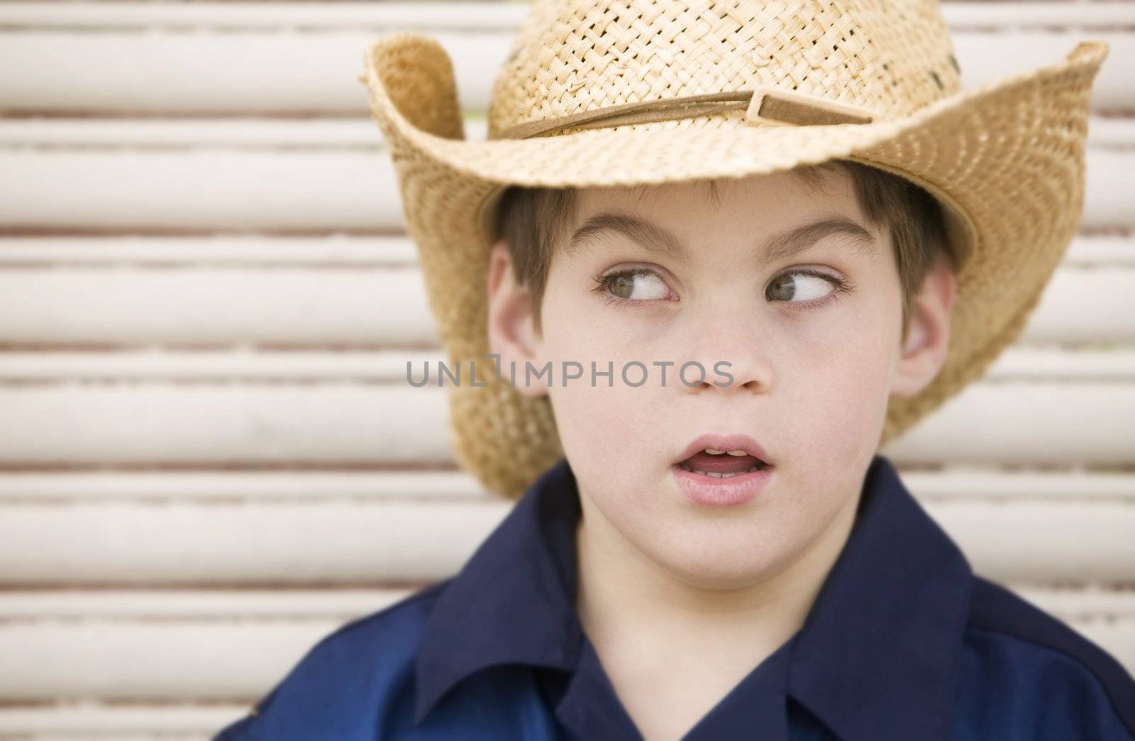 Young Boy in a Straw Cowboy Hat Looking to the Left
