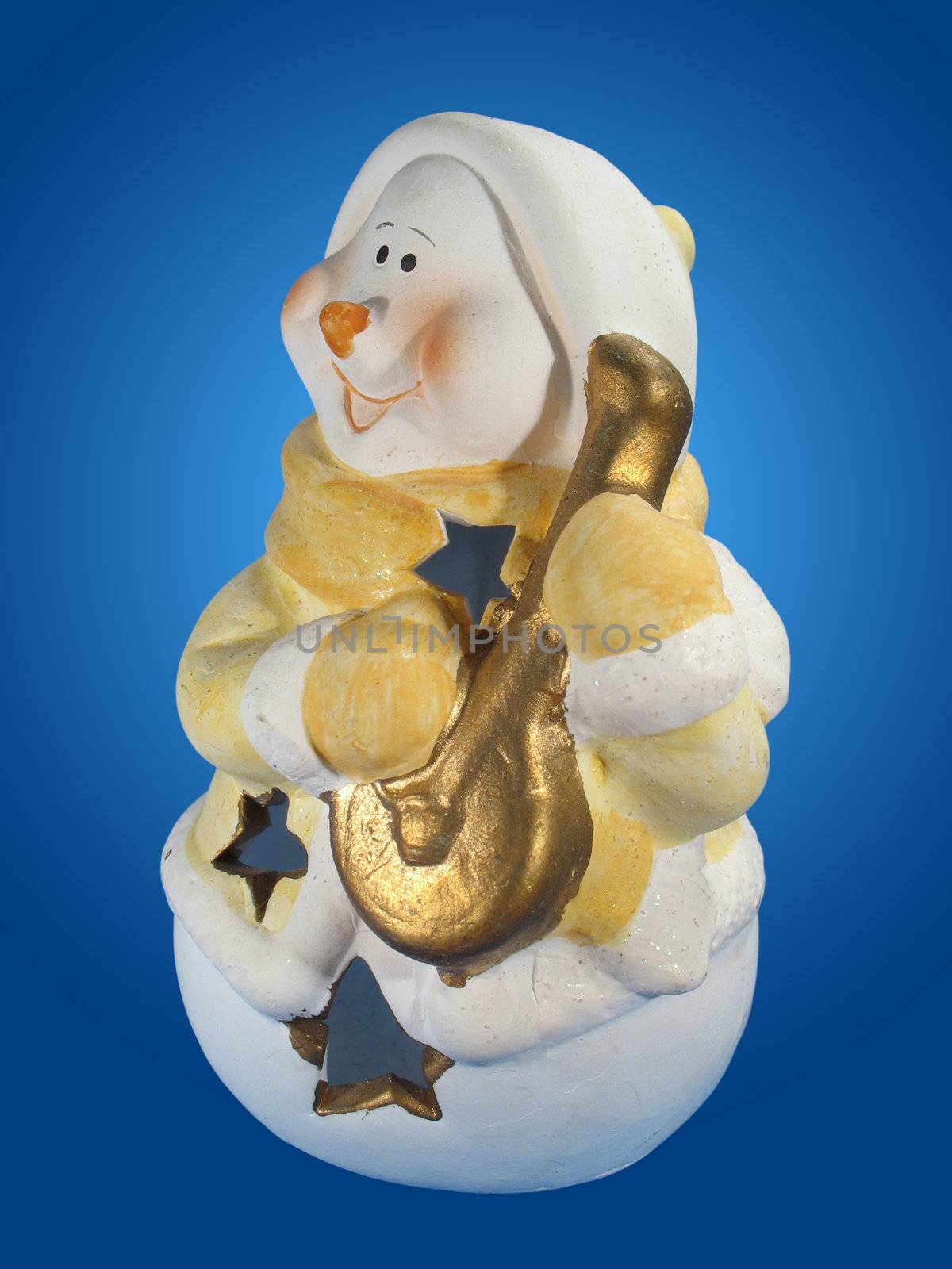 Beautful snowman on the blue background. With clipping paths. 