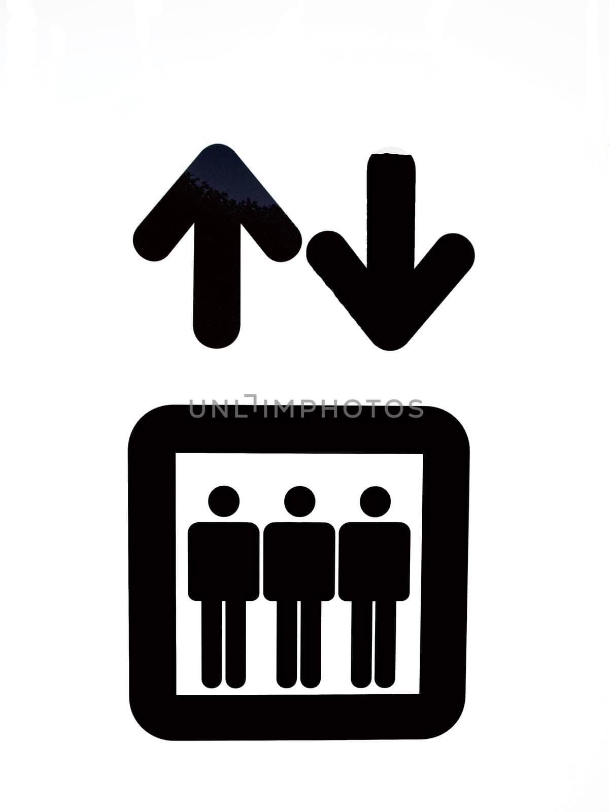 Graphic sign of a lift elevator door