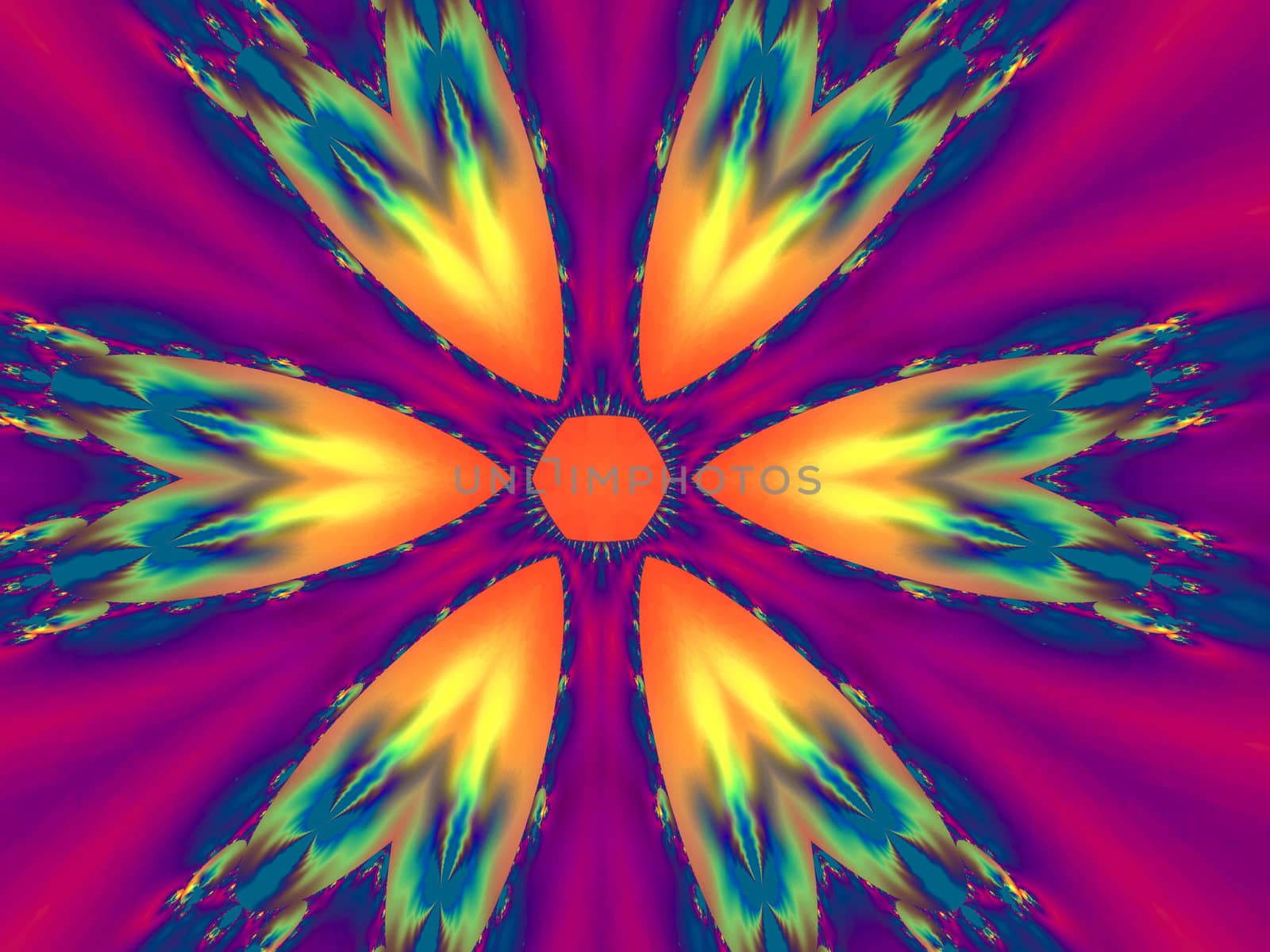 An abstract illustrated pattern done in a Sunburst shape.