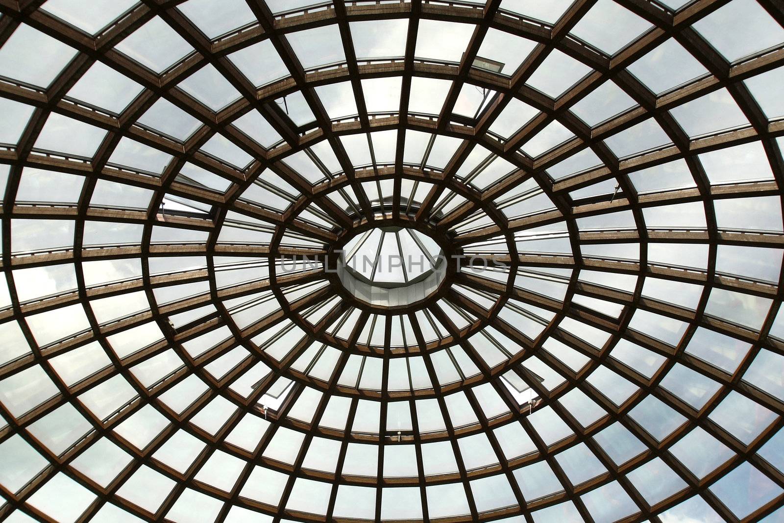 Glass roof with the open ventilating windows