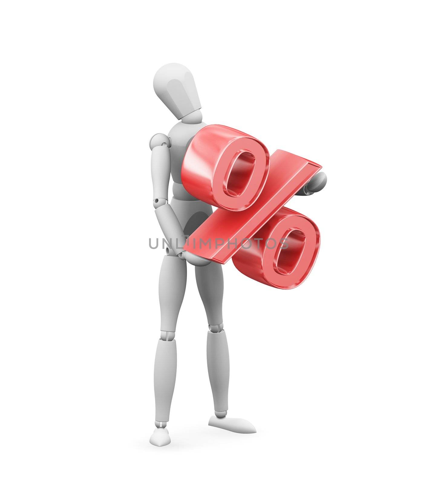 3D render of a man holding a percentage sign