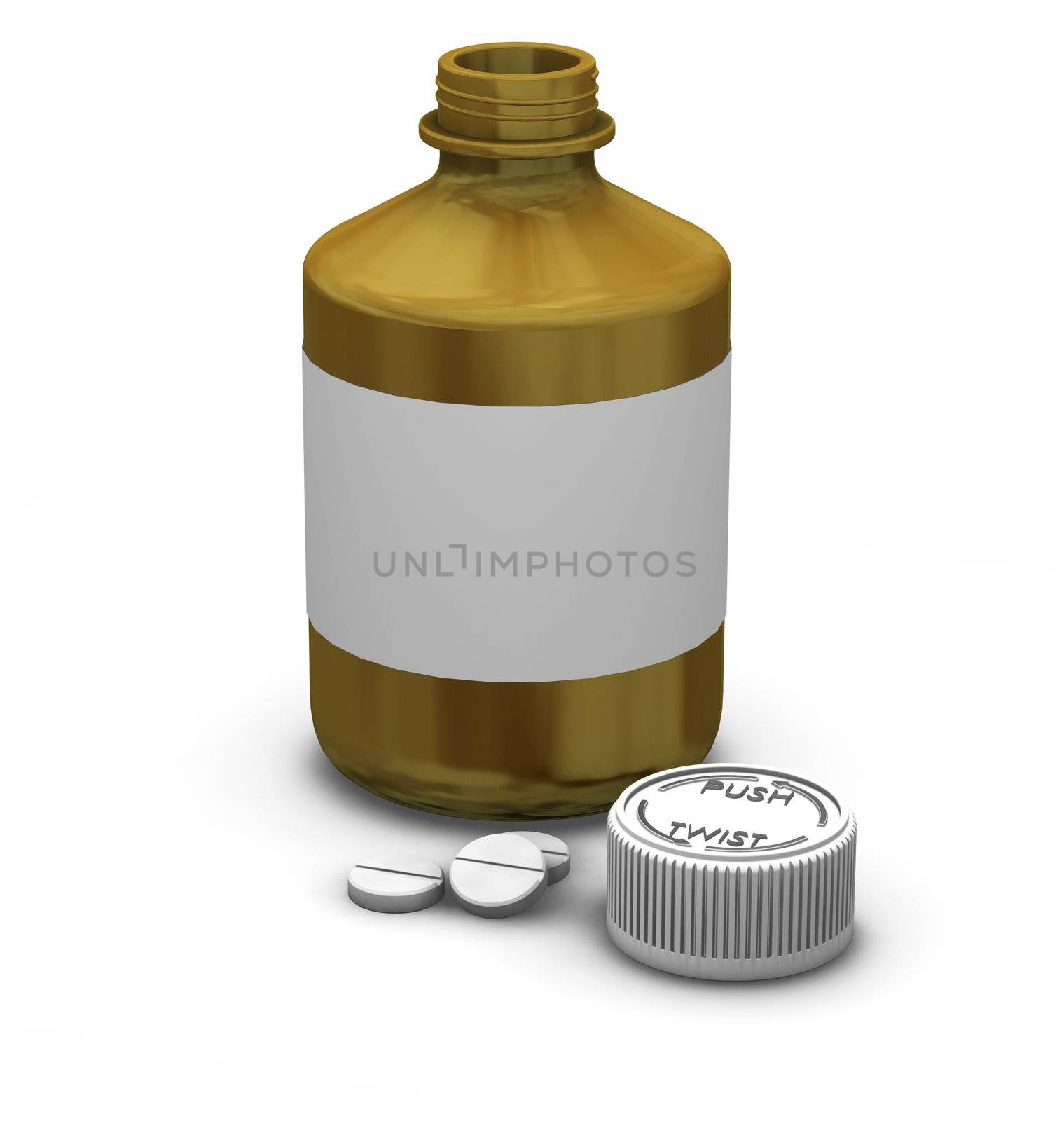 3D render of a bottle of tablets