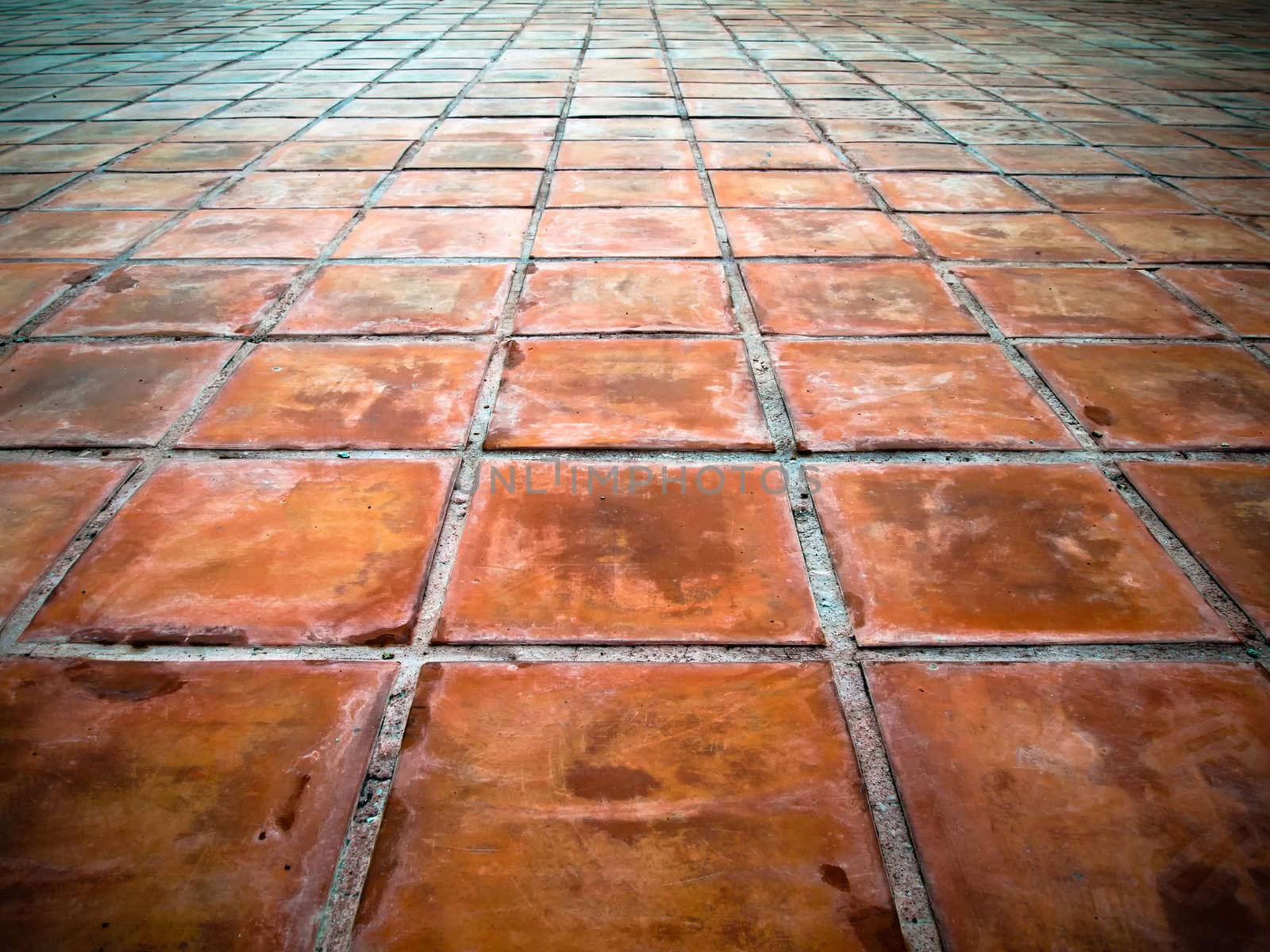 Perspective of Square red tiles by nuttakit