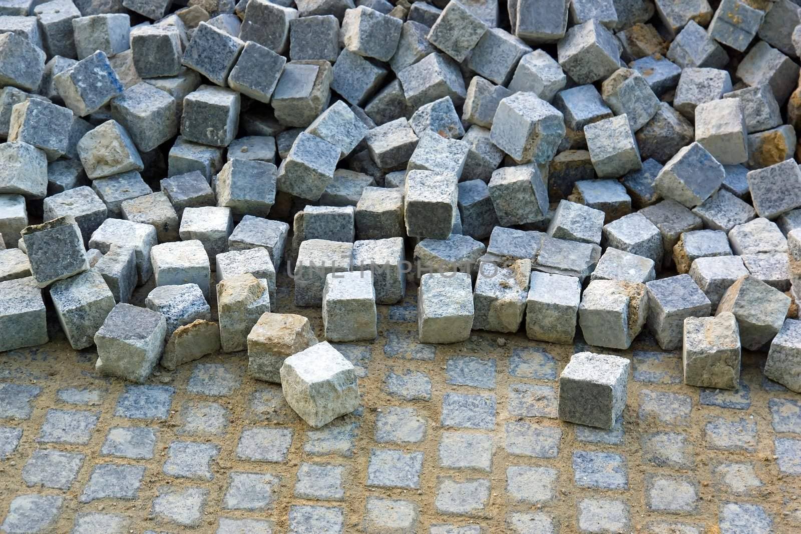 blocks of granite stored for urban works