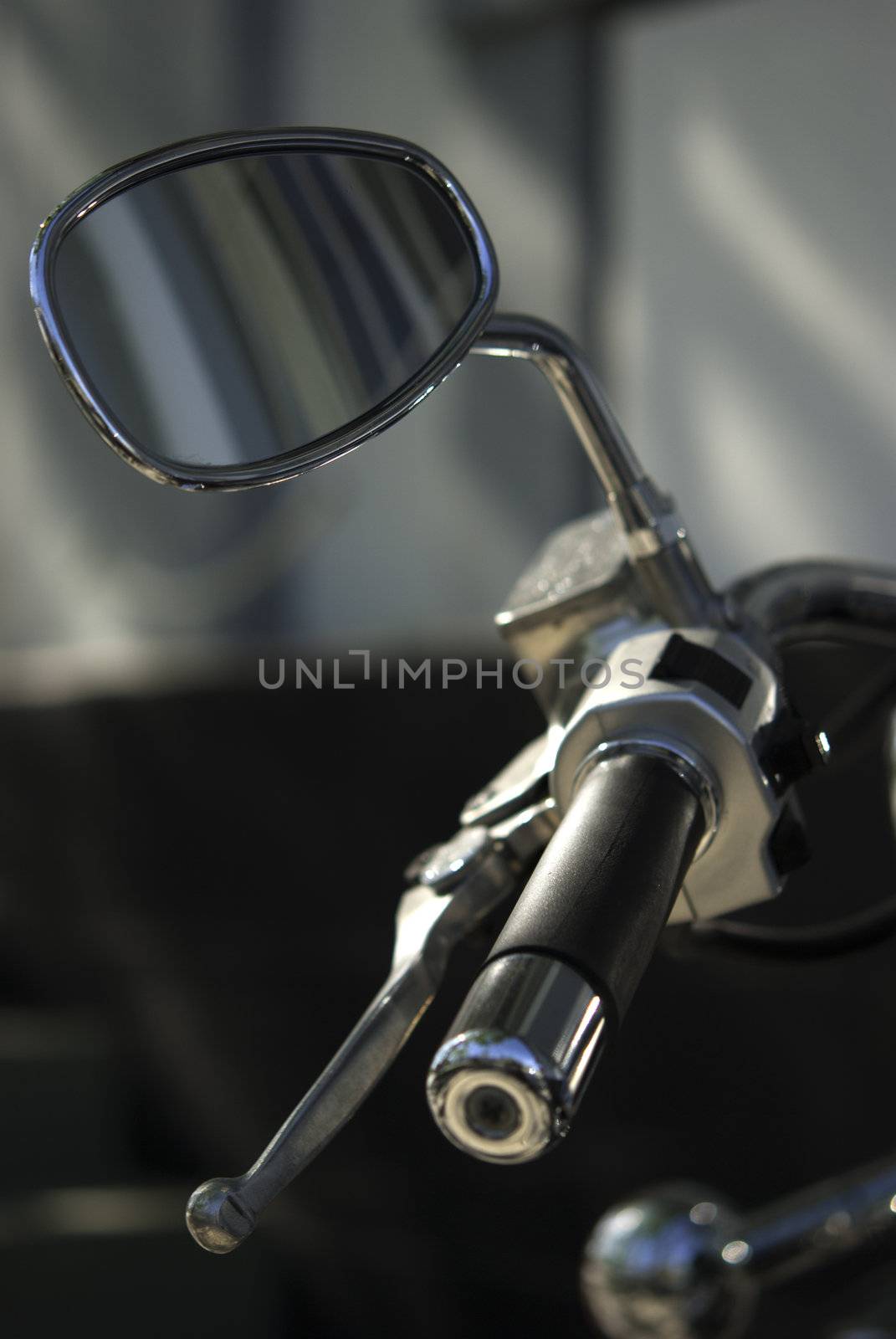 Handle of helm and mirror of motor cycle.