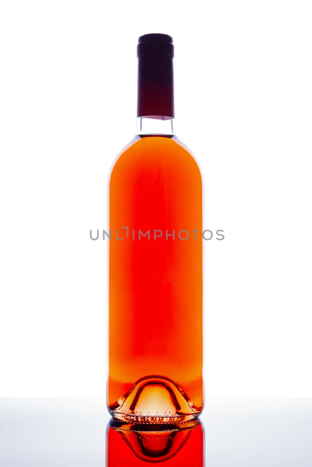 bottle of red wine with paths on white background