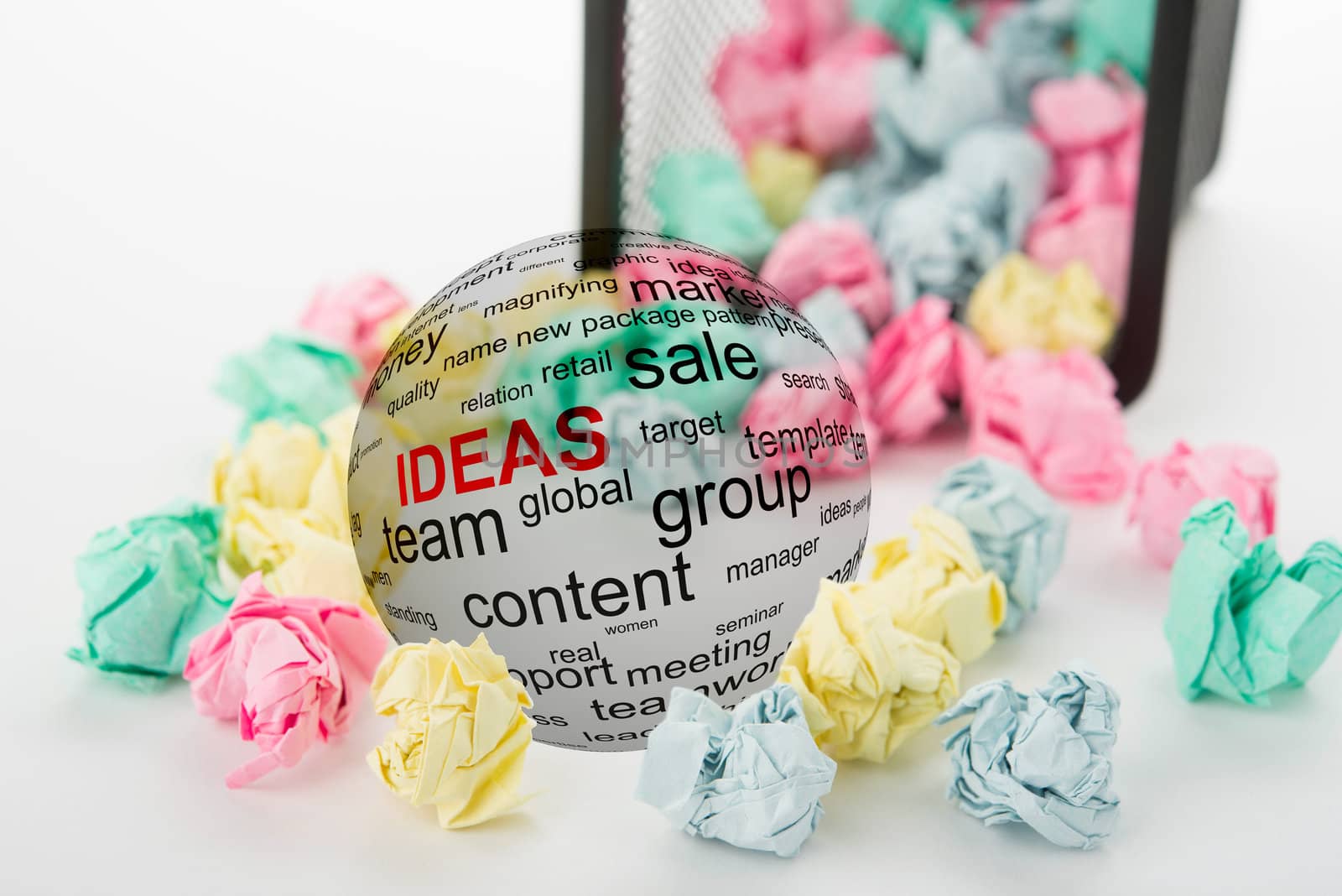 Transparent ball with paper waste