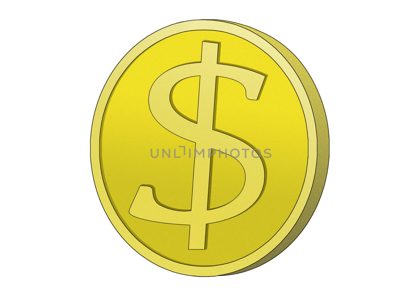 Golden Coin with dollar sign. Symbol for wealth and dollar currency.